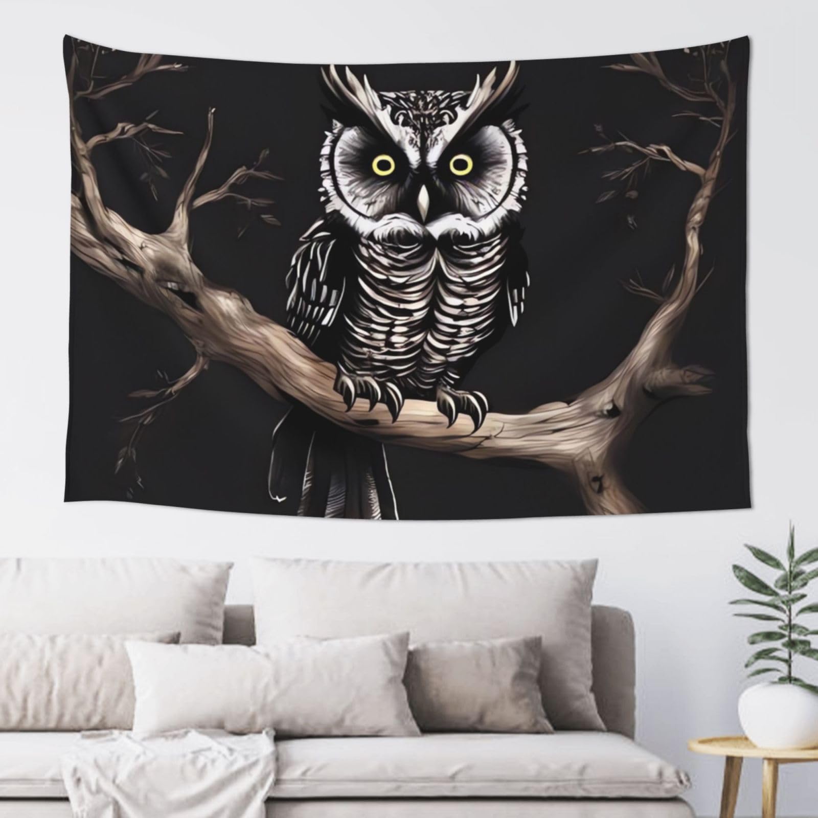 Fodpand Black Late Night Owl Tapestry Dorm Decor, Party Backdrop Aesthetic Tapestries Wall Hanging Banner For Bedroom, Modern Wall Art Poster Blanket, Home Decor Wall Tapestry 60"X40"