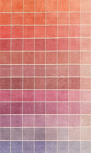 Miniatura 2 de Alfombra moderna de mediados de siglo a cuadros color rosa degradado de 3 x 5 pulgadas, retro, ecléctica, colorida, contemporánea, lavable,