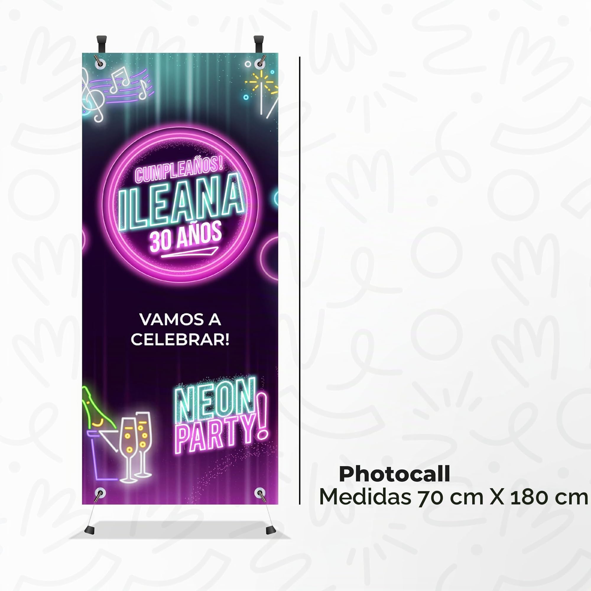 Cartel Personalizado Cumpleaños - Photocall con Estructura Decoración Cumpleaños 180x70cm - Personalizable con Nombre y Edad - Pancarta Personalizada de Cumpleaños Feliz
