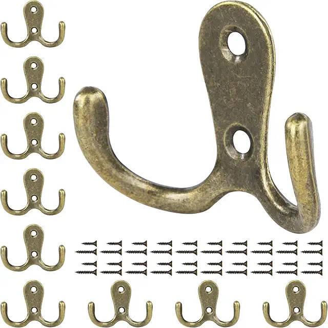 Gancho Percheros de Pared Doble - 10 Piezas Bronce para Abrigos y Toallas