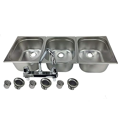 Fregadero de concesión con 3 compartimentos grandes, soporte para camión de comida y remolque