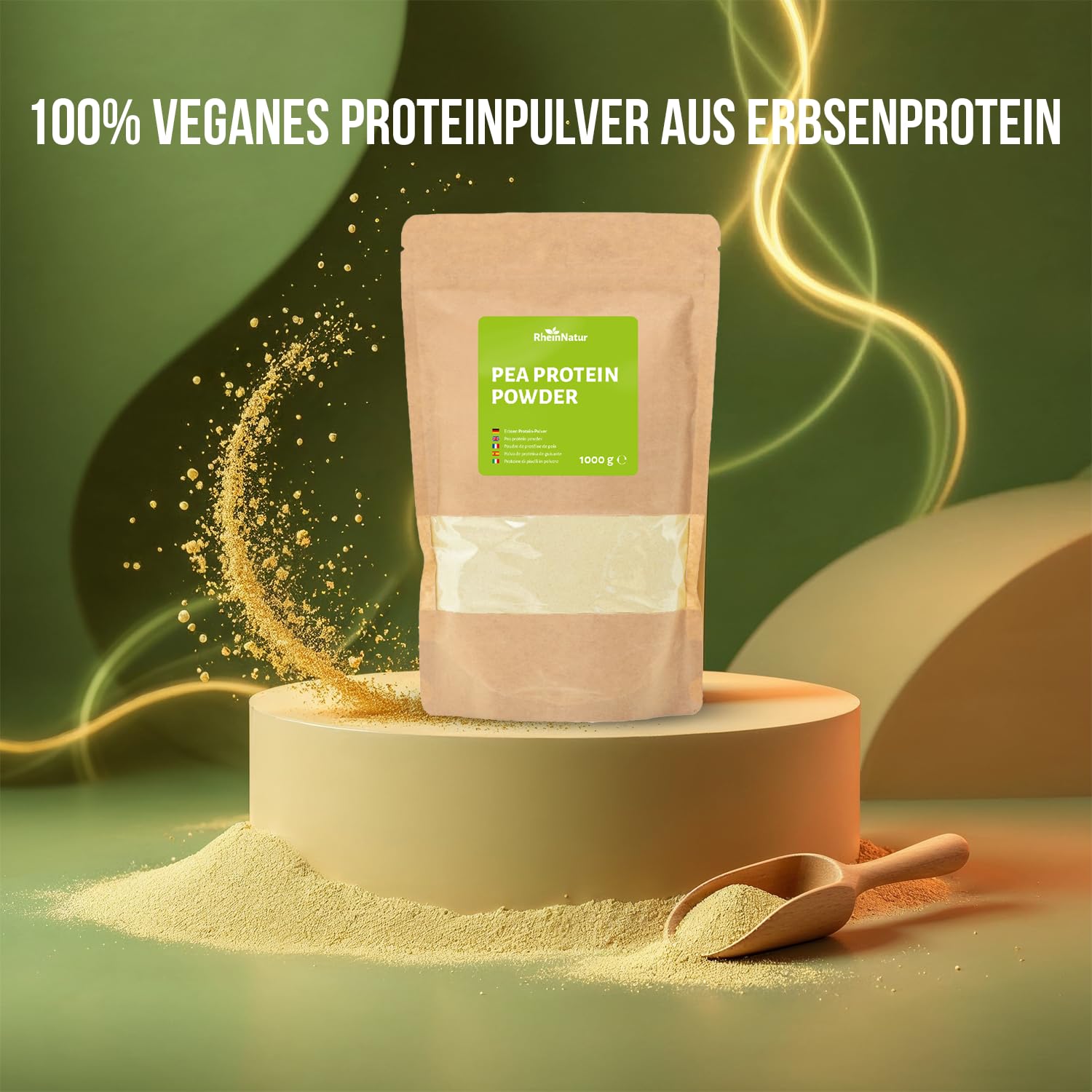 RheinNatur Erbsenprotein Pulver 1 kg - Veganes Proteinpulver - Eiweißpulver für Proteinshakes, Smoothies & mehr - Pflanzliches Protein - 1000 g Beutel