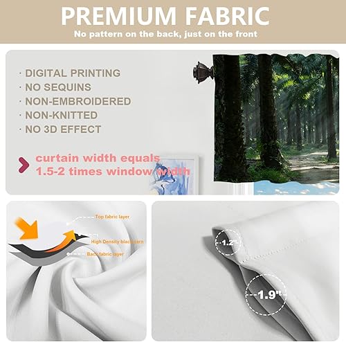 Miniatura 3 de BaoNews Cenefas de cocina verde oscuro con palmeras naturales para ventanas, cenefas opacas de camino de bosque marrón, cortinas de poliéster