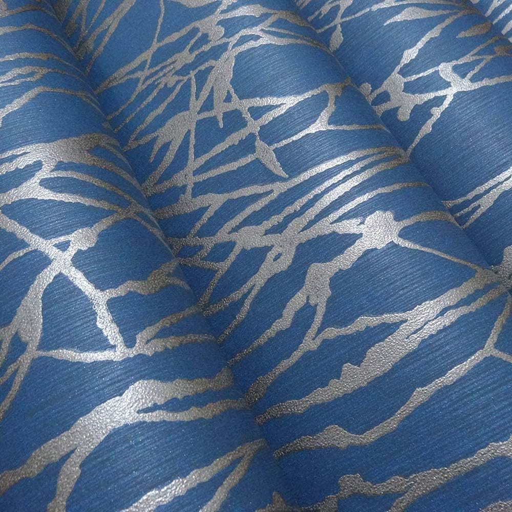 DaWei Modern Minimalist Curve Patterns Non-Woven Material for Bedroom Living Room Non-Pasted Wallpaper Roll 0.53m (1.73') x 10m(32.8')=5.3㎡(57 sq.ft) (Blue Gray)