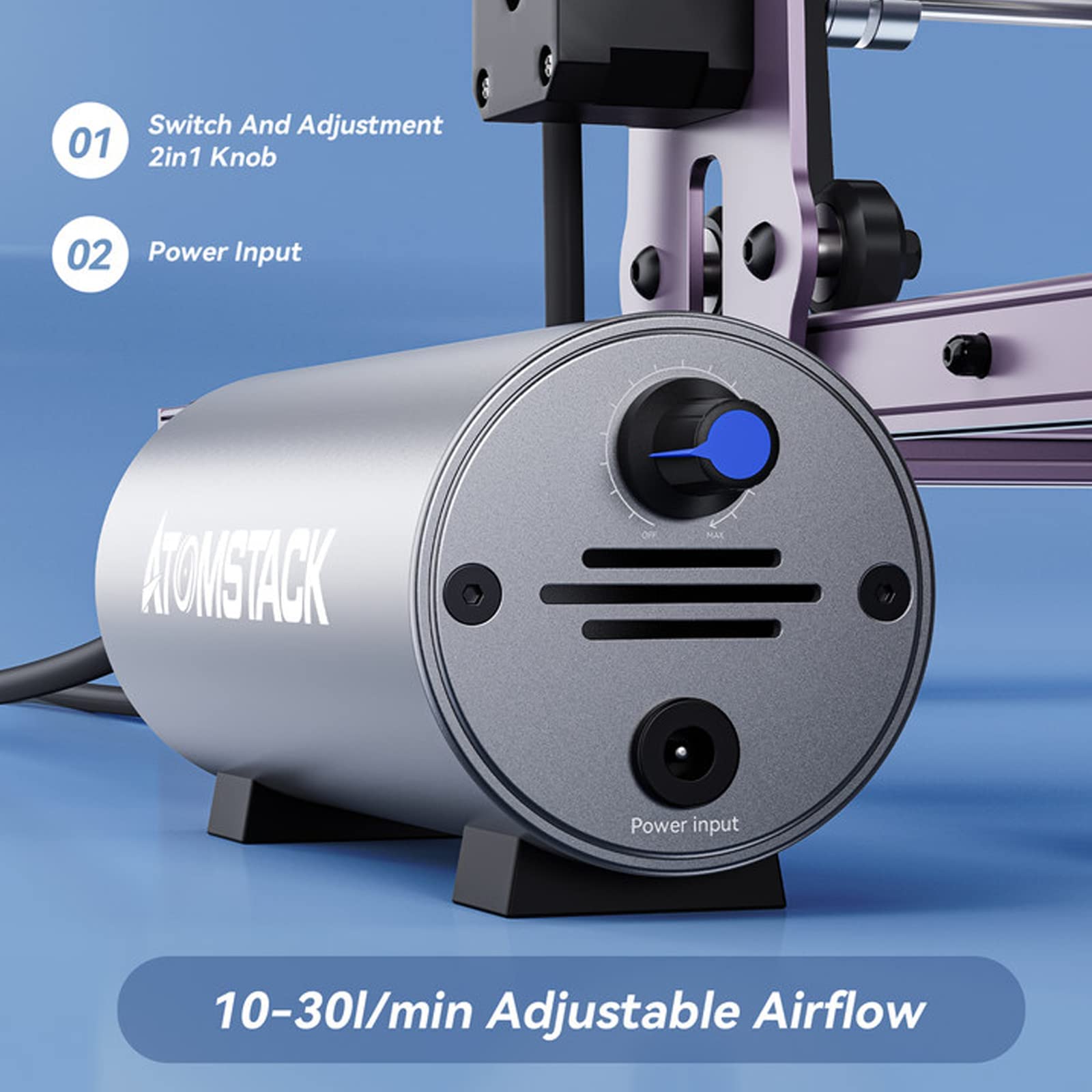 ATOMSTACK F30 Air Pump Kit per X7 PRO/A10 PRO/A5 PRO rimozione fumo 10-30L/min flusso d'aria F2 400 x 400 mm piastra a nido d'ape eliminazione di vapori di taglio e polvere per taglierina laser A30