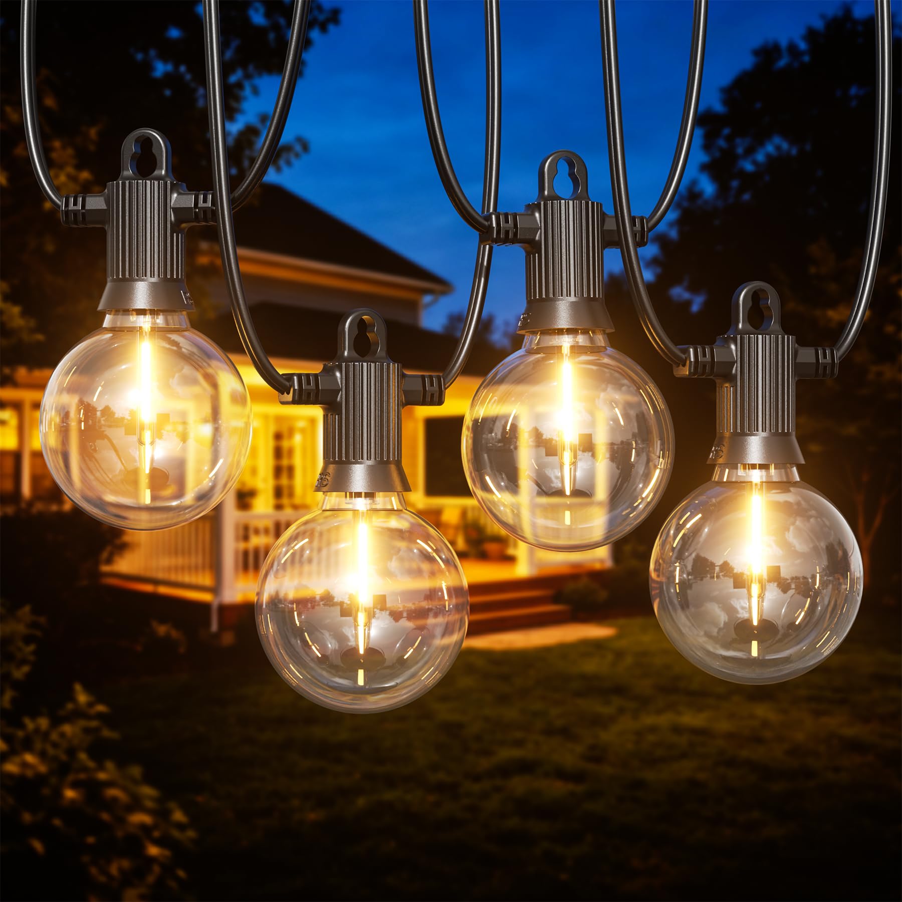 Zuske Outdoor Garden String Lights Mains Powered, 15m Festoon Lights with 25+2 G50 LED Shatterproof Bulbs, IP65 Waterproof Connectable Outside Lights for Backyard Patio Wedding Party(Warm White)