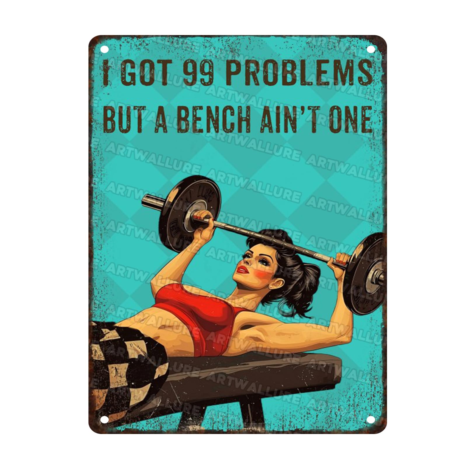 I Got 99 Problems But A Bench Ain't One Vintage Tin Sign Funny Weightlifting Workout Decor Fitness Enthusiasts Metal Signs Gym Poster Room Wall Art 12x16inch