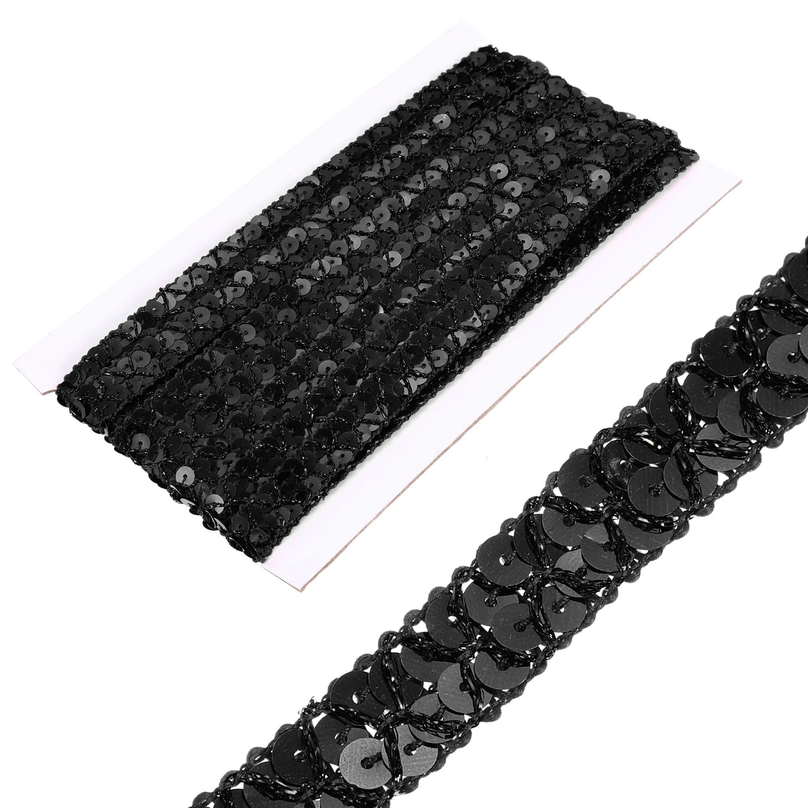 sourcing map 1.5cm x 6m Sequins Trim Flat Sequin Paillette Ribbon Strip Braid for Crafts, Embellishments, DIY Sewing Costume Black