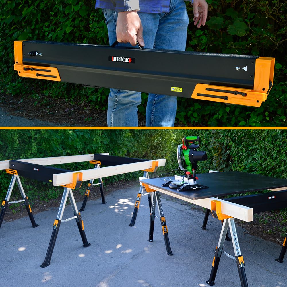Lot de 2 tréteaux d'atelier métalliques pliables et téléscopiques - Charge max 1180kg