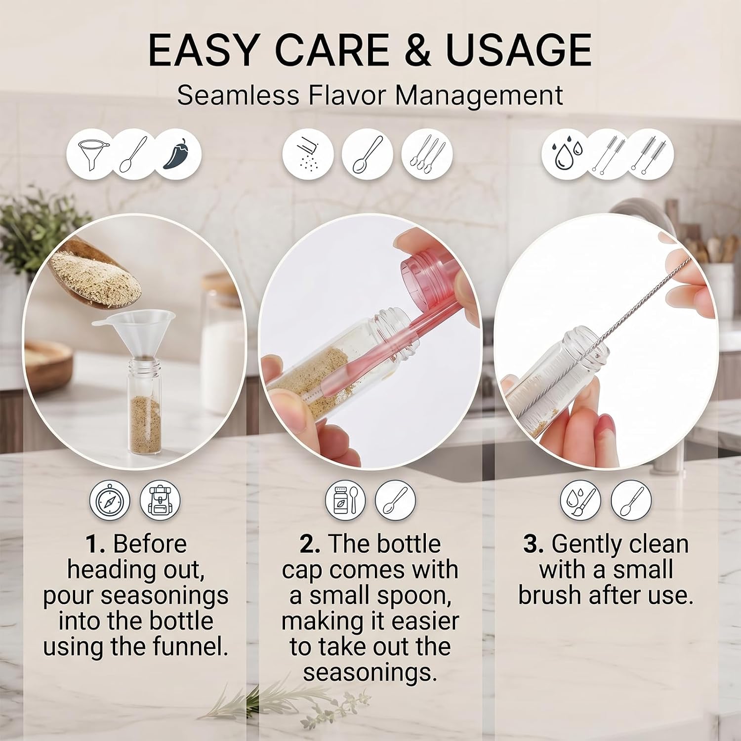Mini Spice Containers with Spoon, Leakproof Glass Travel Spice Kit with Shatterproof Hard Case 15-Pack, Airtight Seasoning Vials (0.55in Width) for Lunch Bag, Office, Picnic and Camping
