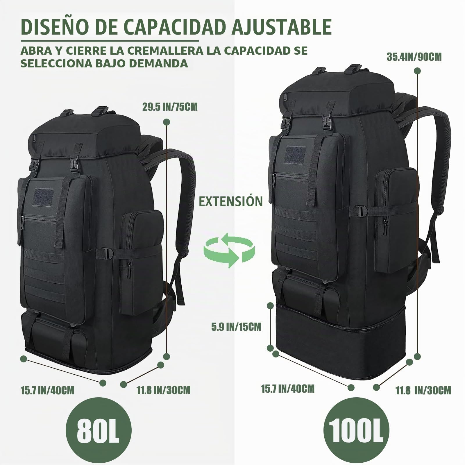 Mochila de Senderismo 80-100L,Mochilas de Camping,Mochila Militar,Mochilas Impermeables para Grandes Viajes al Aire Libre Mochilas Para Hombres y Mujeres (Schwarz)