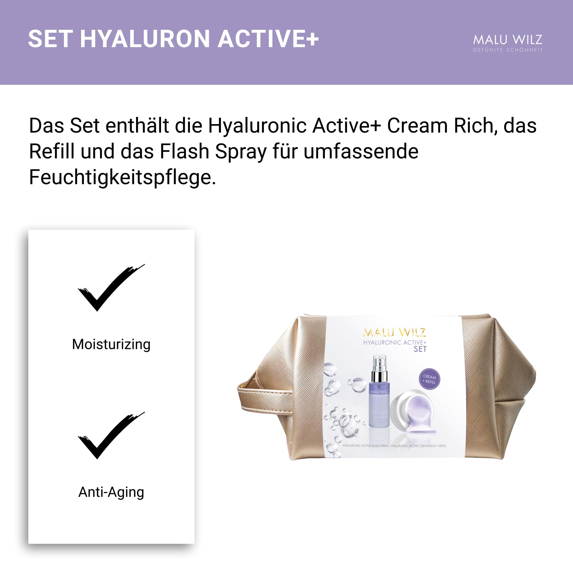 Malu Wilz Hyaluronic Active+ Pflegeset - Beauty Set mit Hyaluronic Active+ Cream Rich, Hyaluronic Active+ Cream Rich Refill und Hyaluronic Active+ Flash Spray
