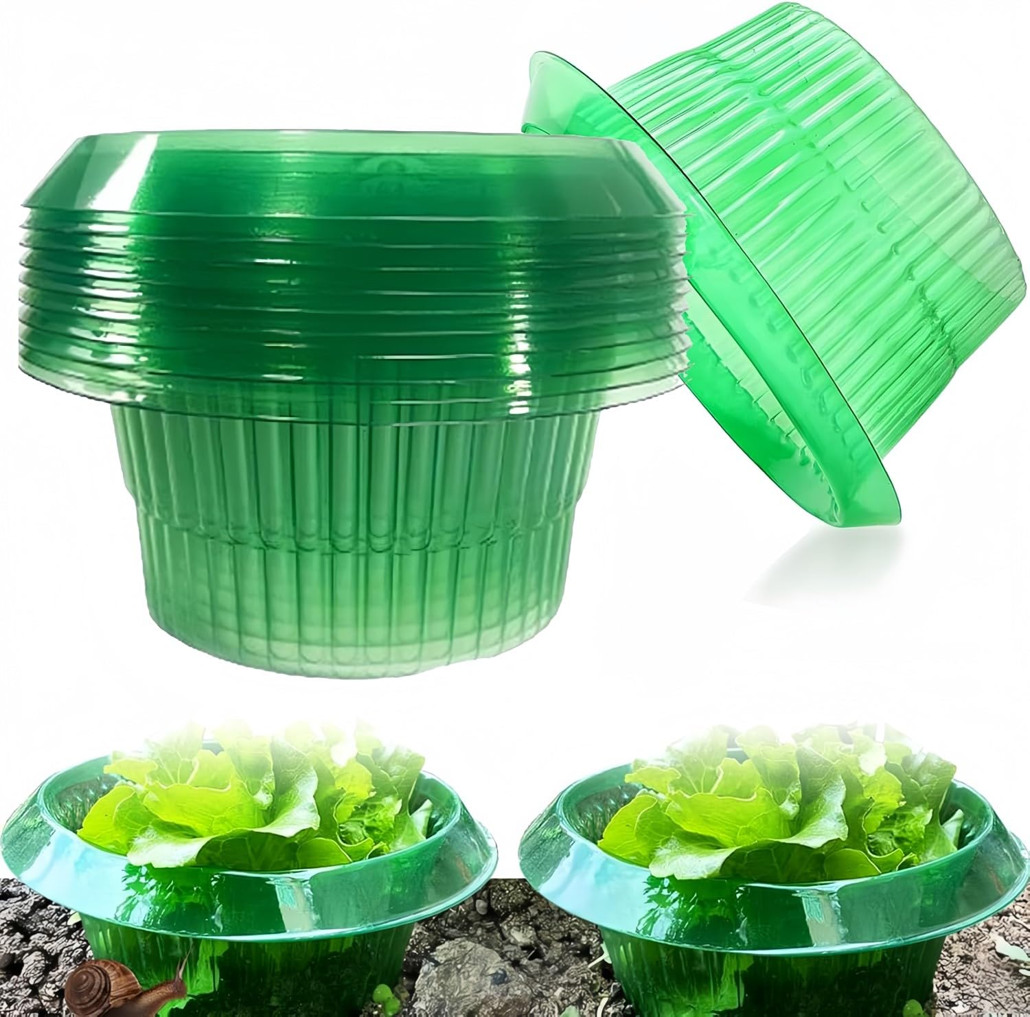 KAHEIGN 12Pcs Plastic Slug Collars, 20CM x 12CM Garden Plant Cloches Slug Snail Repellent Covers Slug Deterrent Barrier Collars for Salad Plants and Cabbage Protect (Green)-image-5