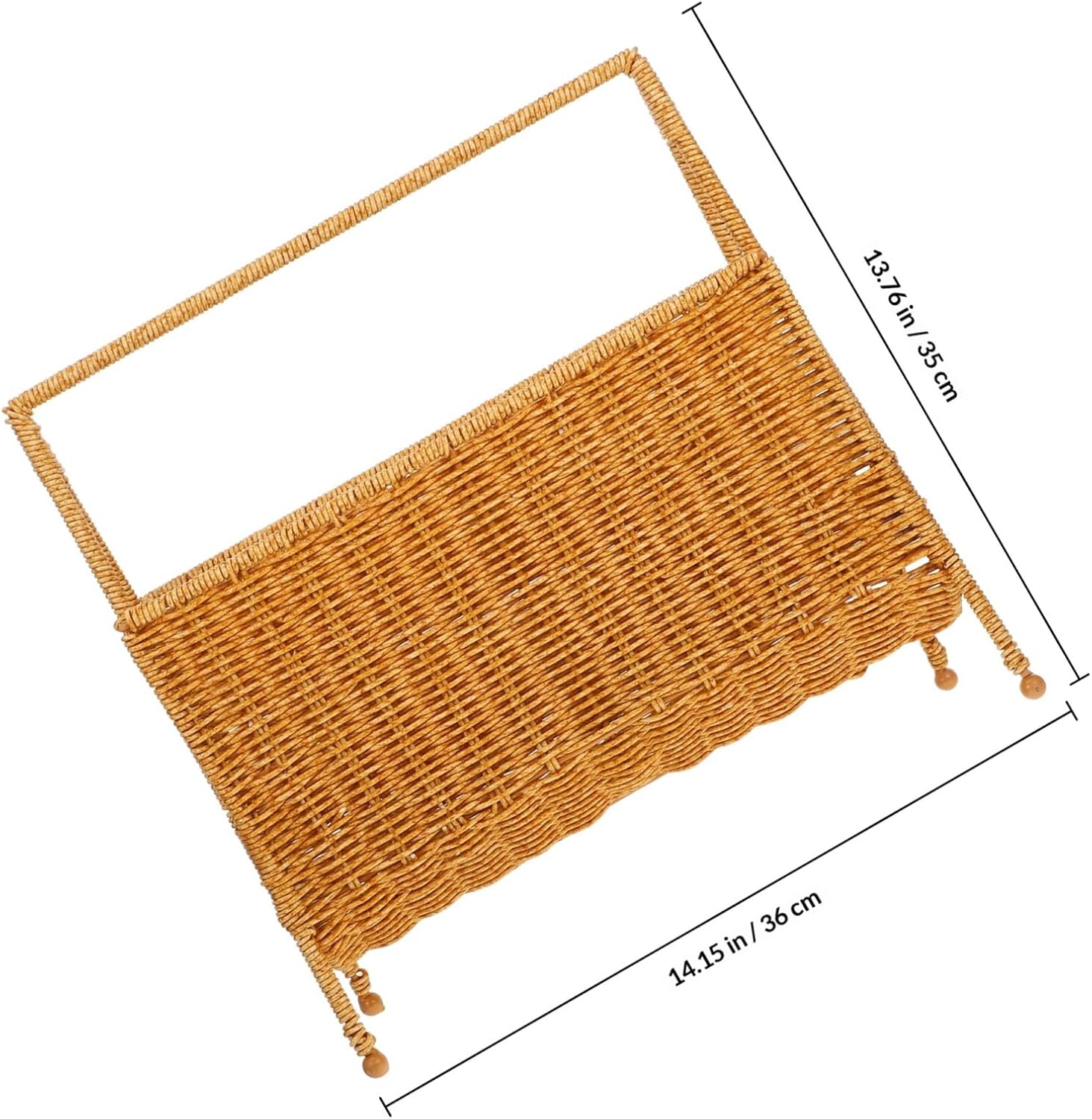 Imitation Rattan Woven Magazine Rack Storage Basket Rustic Style Floor Magazine Holder Home Handwoven Organizer for Living Room and Bathroom
