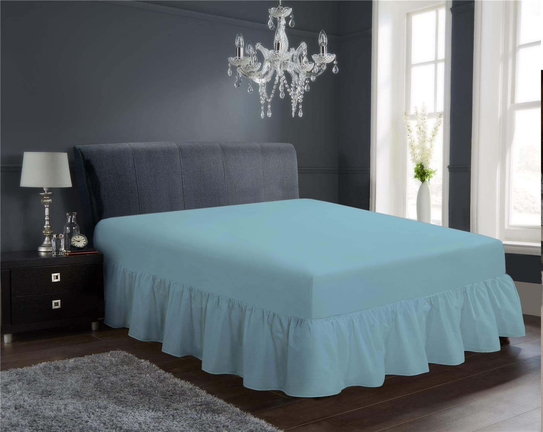 Olivia Rocco Frilled Base Valance Sheet Easy Care Polycotton Base Valances Bed Linen 3/4 Bed Duck egg