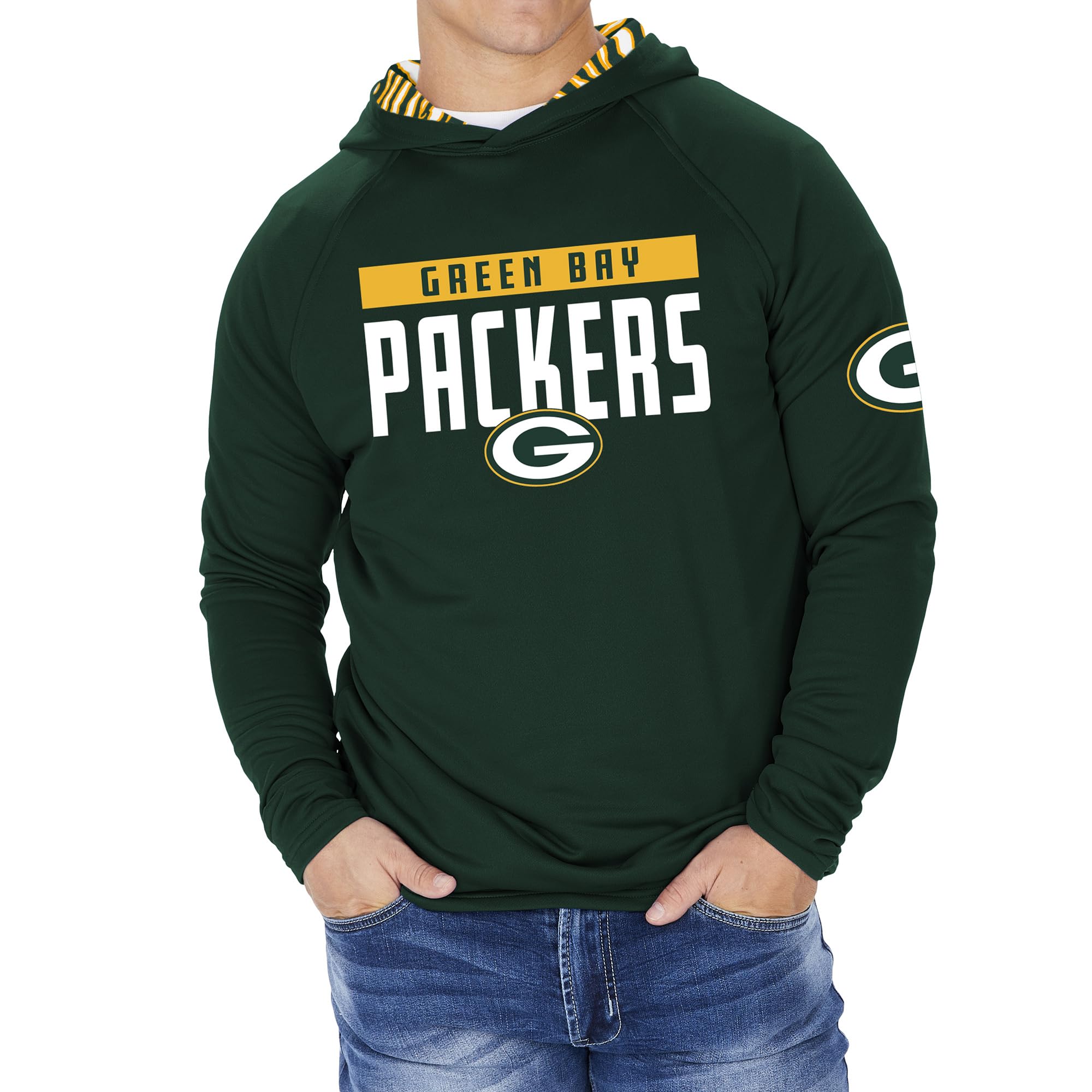 Zubaz NFL Football Men's Solid Team Hoodie with Camo Lined Hood and Sleeve Graphic