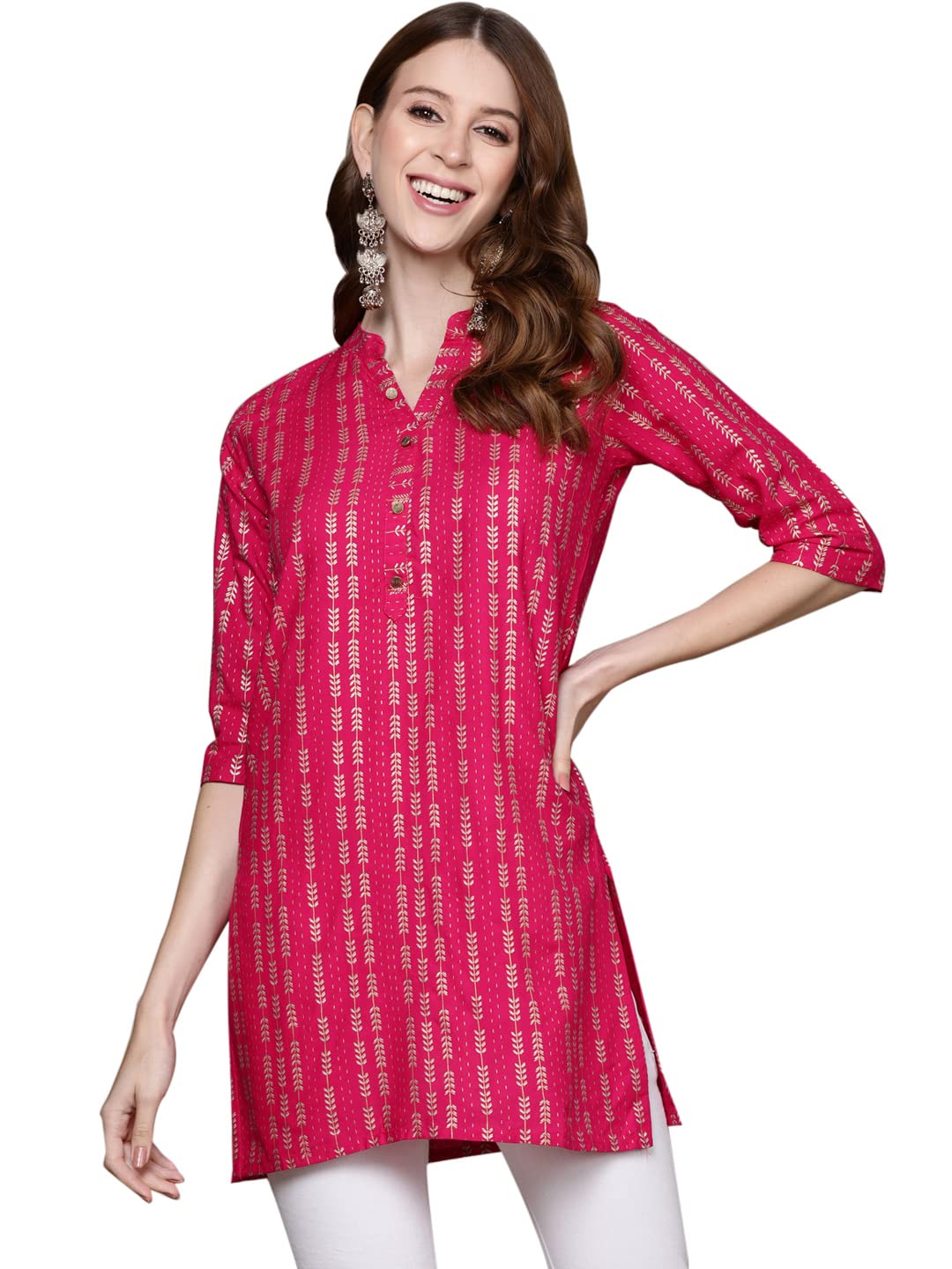 Anubhutee Women's Rayon Printed Straight Kurti Abwki2151_Pn_S_Pink