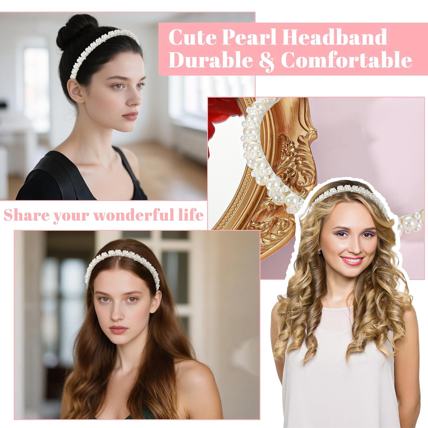 1PCS White Pearl Hairbands, Pearl Headbands for Women, Bridal Headband Retro Bridal Hair Bands for Gift Wedding Party Hairstyles Girls Hair Accessories - Image 4