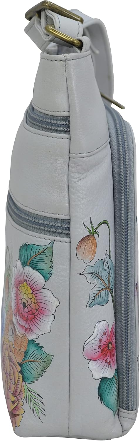 Anuschka Women's Original Hand-Painted Genuine Leather Crossbody with Front Zip Organizer & RFID Card Protection