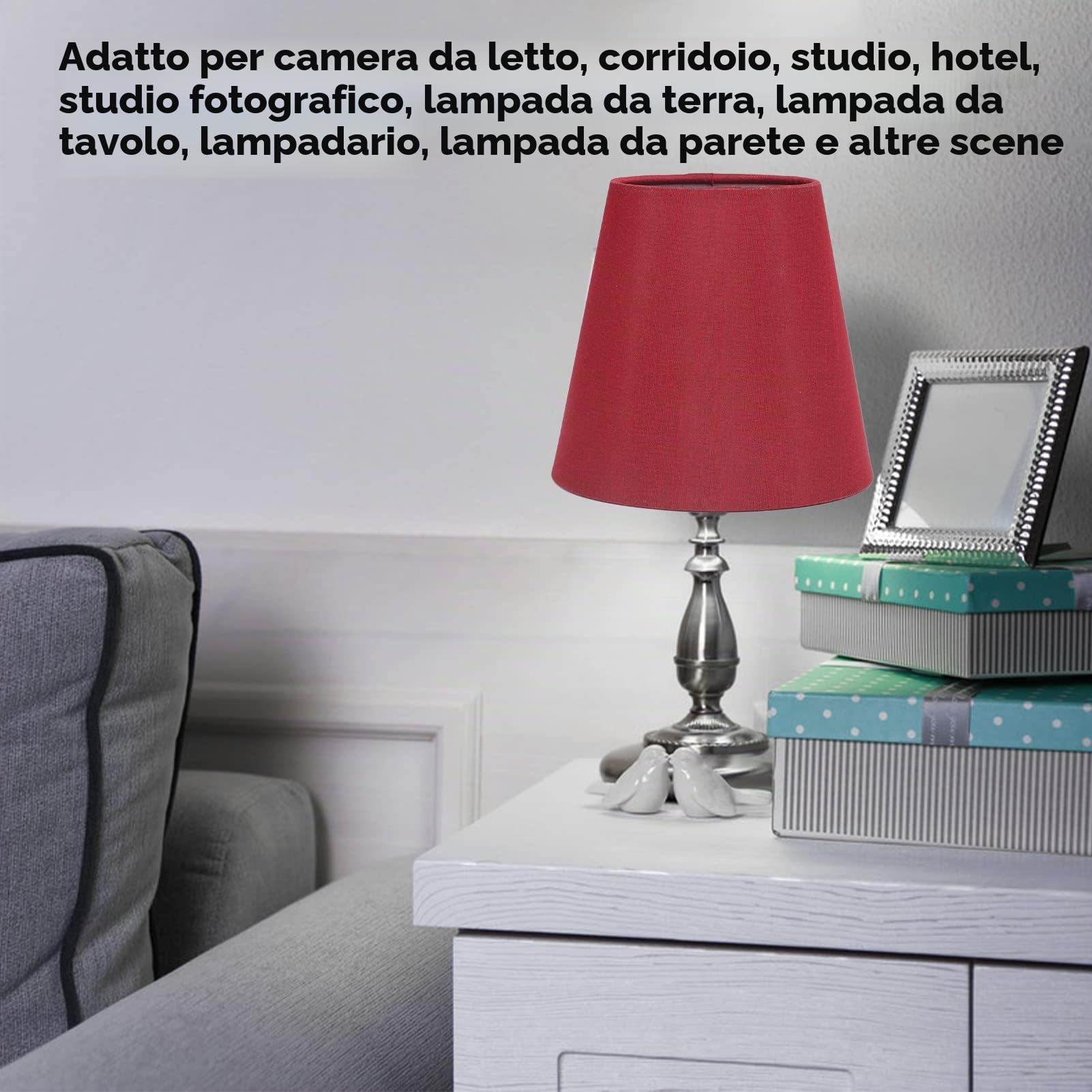 Paralumi in Tessuto, Piccoli Paralumi a Clip per Lampadario E14, Copertura per Lampadina Pendente, 6 Pezzi, Tessuto di Cotone Nero for Comodino, Parete, Soggiorno
