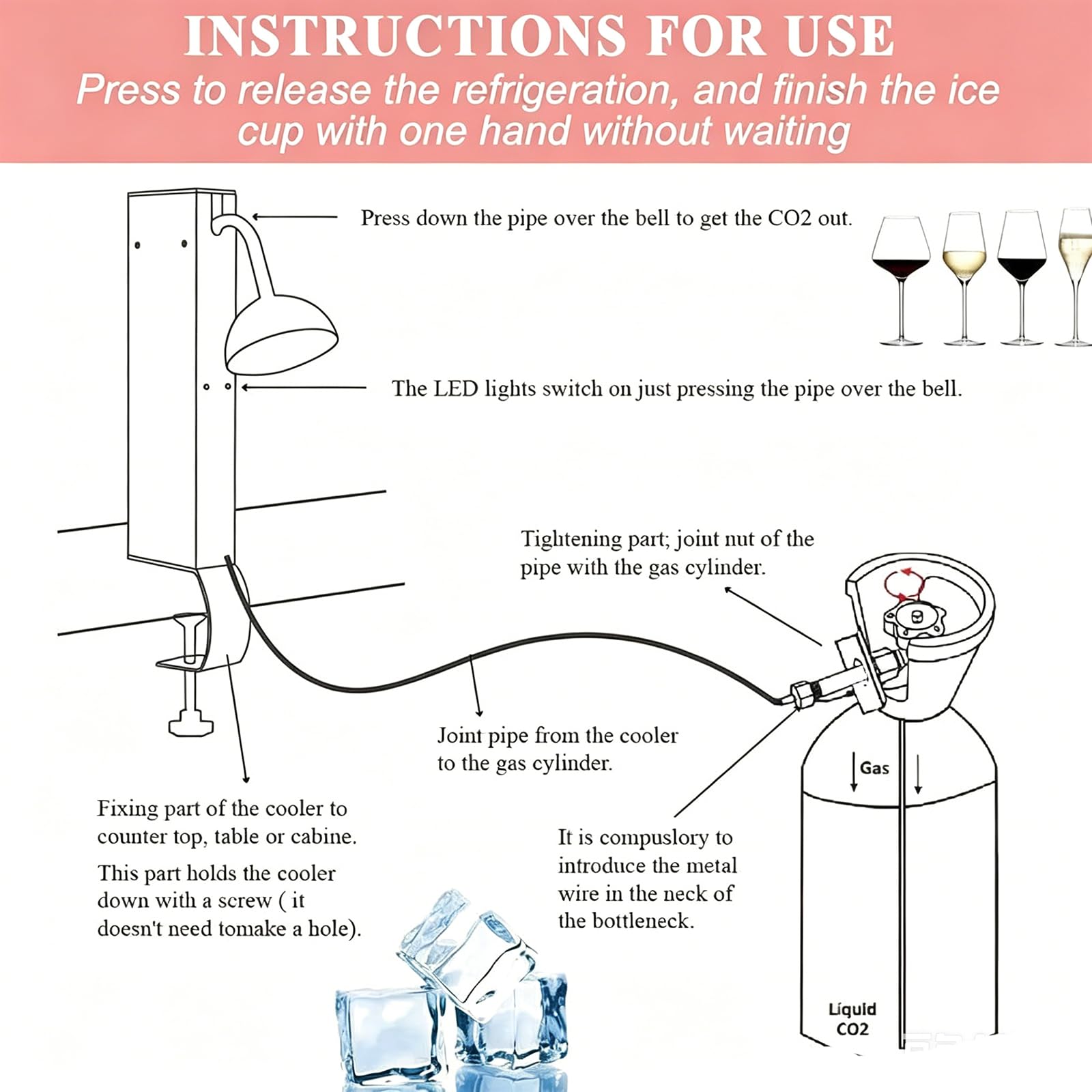 Enfriador Vasos – Enfriador Co2 para Vasos Y Copas – Enfriador Instantáneo Bebidas para Cócteles, Cerveza, Combinados Y Vino. Enfría 1 Vaso En 6 Segundos Enfriador Acero Inoxidable