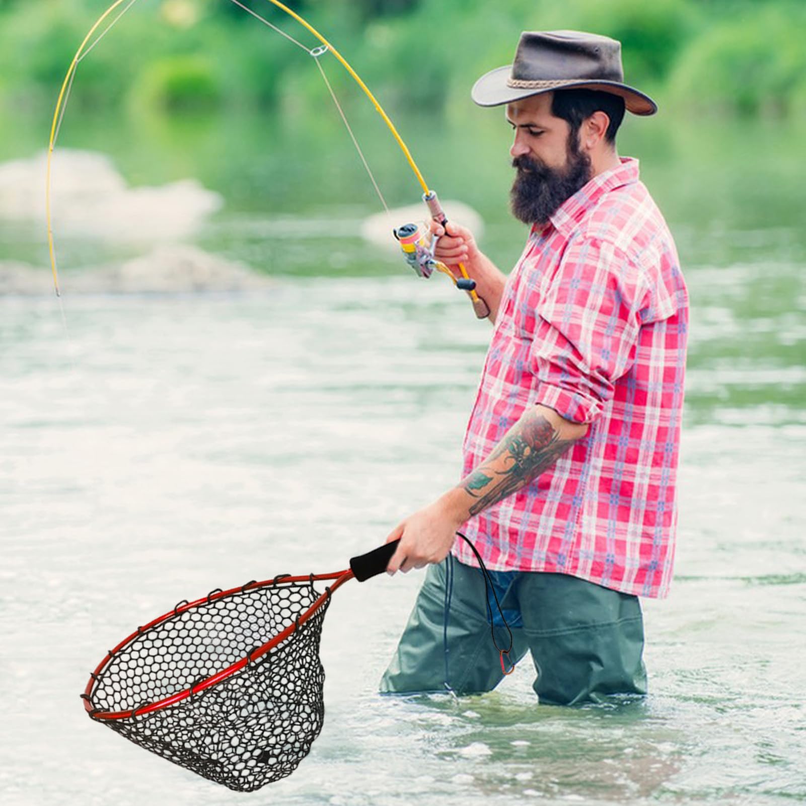 Fiffés de pesca mango corto - herramienta de captura de acuario | Fishings Landing Net | Red de pesca portátil versátil con mango para supervivencia al aire libre Riverbeds camas montañosas playa de