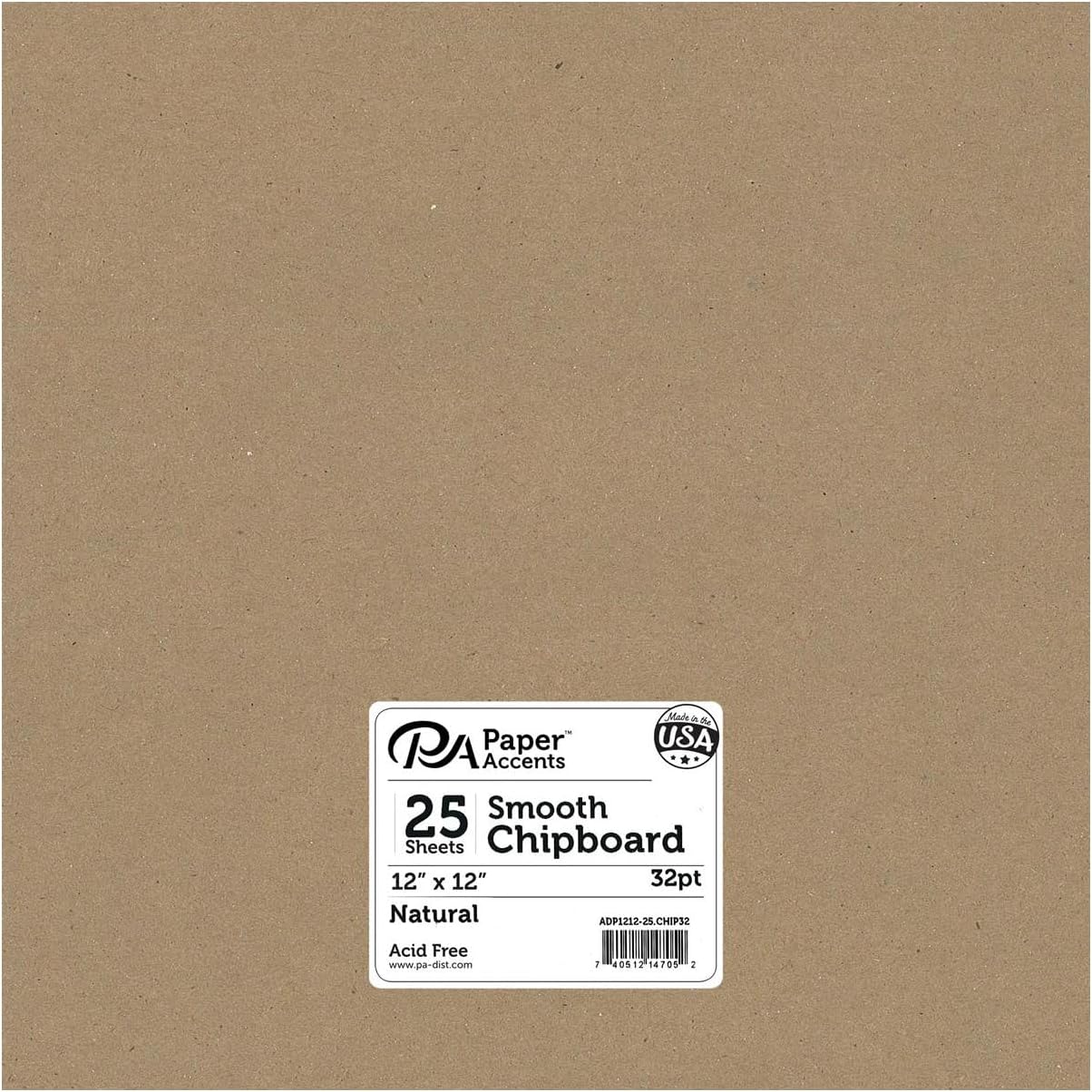 Paper Accents Chipboard 12 x 12 Inch Natural XL Heavy 32pt Craft Board for Card Making, Scrapbooking, Albums, Frames and DIY Paper Projects, 25 Sheet Pack