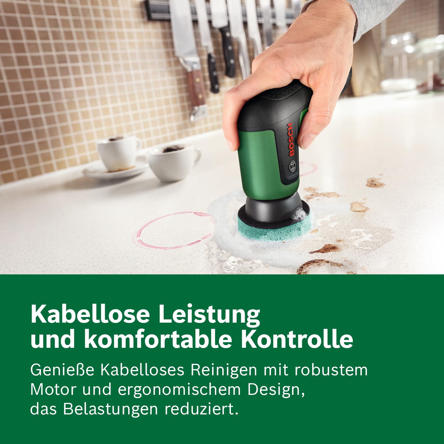 Bosch TAYDO (UniversalBrush 4V) Akku-Elektrobürsten (Bürste, Detailbürste, Padhalter, Hochleistungspad, Mikrofaserpad, Küchenschwamm, Schmutzradierer, Polierpad, Tasche)