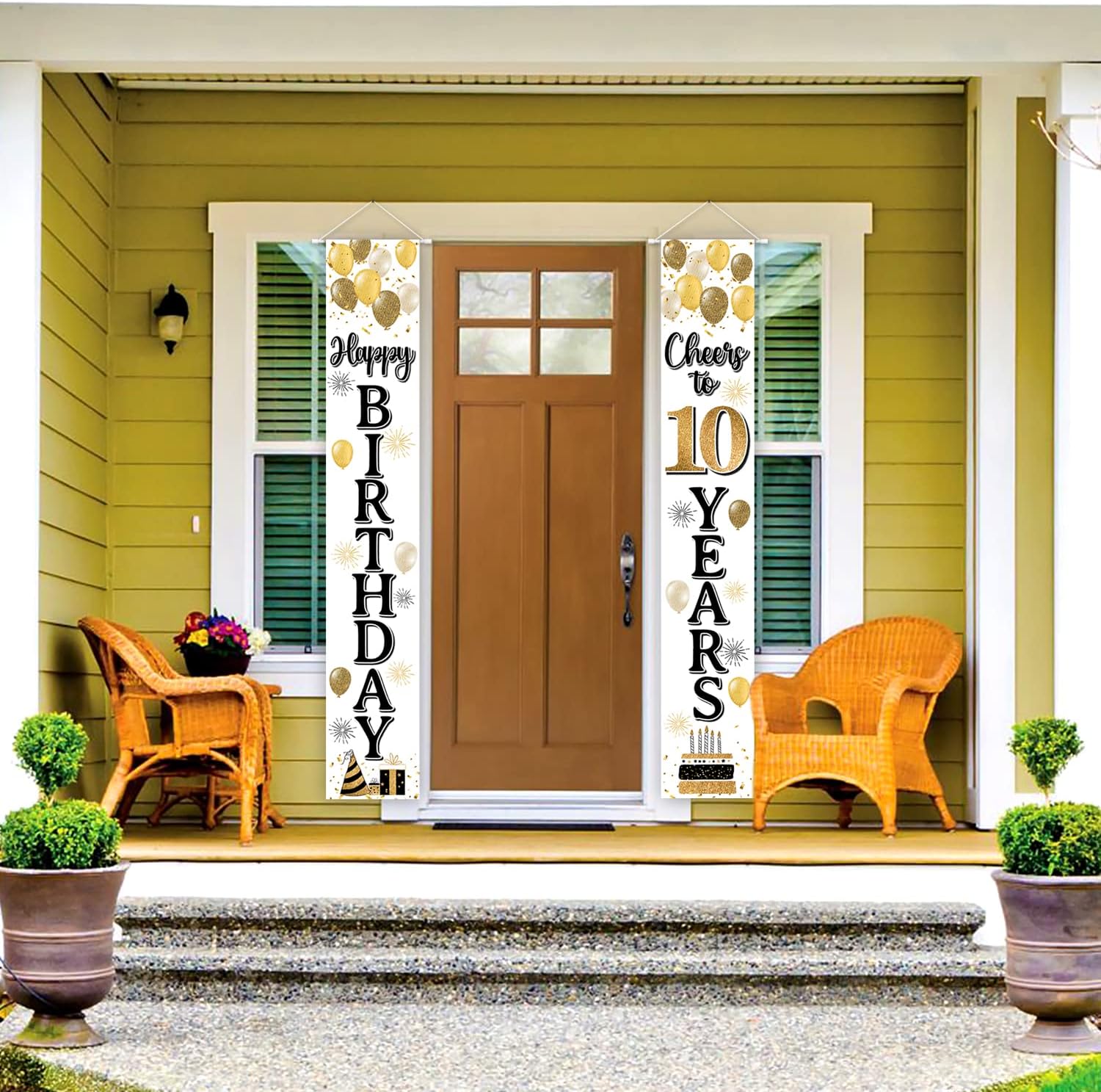 Happy 10th Birthday Decorations,10th Gold Balloon Birthday Theme Door Hanging Banner Sign,Cheers to Ten Years Old Bday Party Supplies.