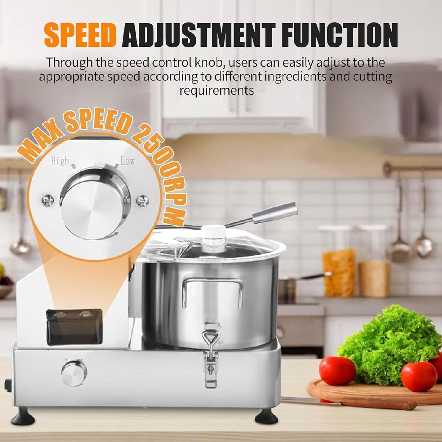 Picadora eléctrica multifuncional de alimentos – Procesador de acero inoxidable para carne, verduras, frutas y frutos secos con velocidad ajustable (HR)