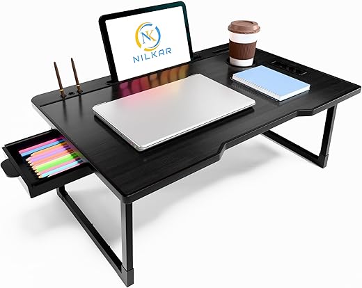 Laptop Table Smart Multipurpose Foldable Laptop Table with Cup Holder, Study Table, Bed Table, Breakfast Table, Foldable and Portable/Ergonomic & Rounded Edges/Non-Slip Legs (COTTED Black)