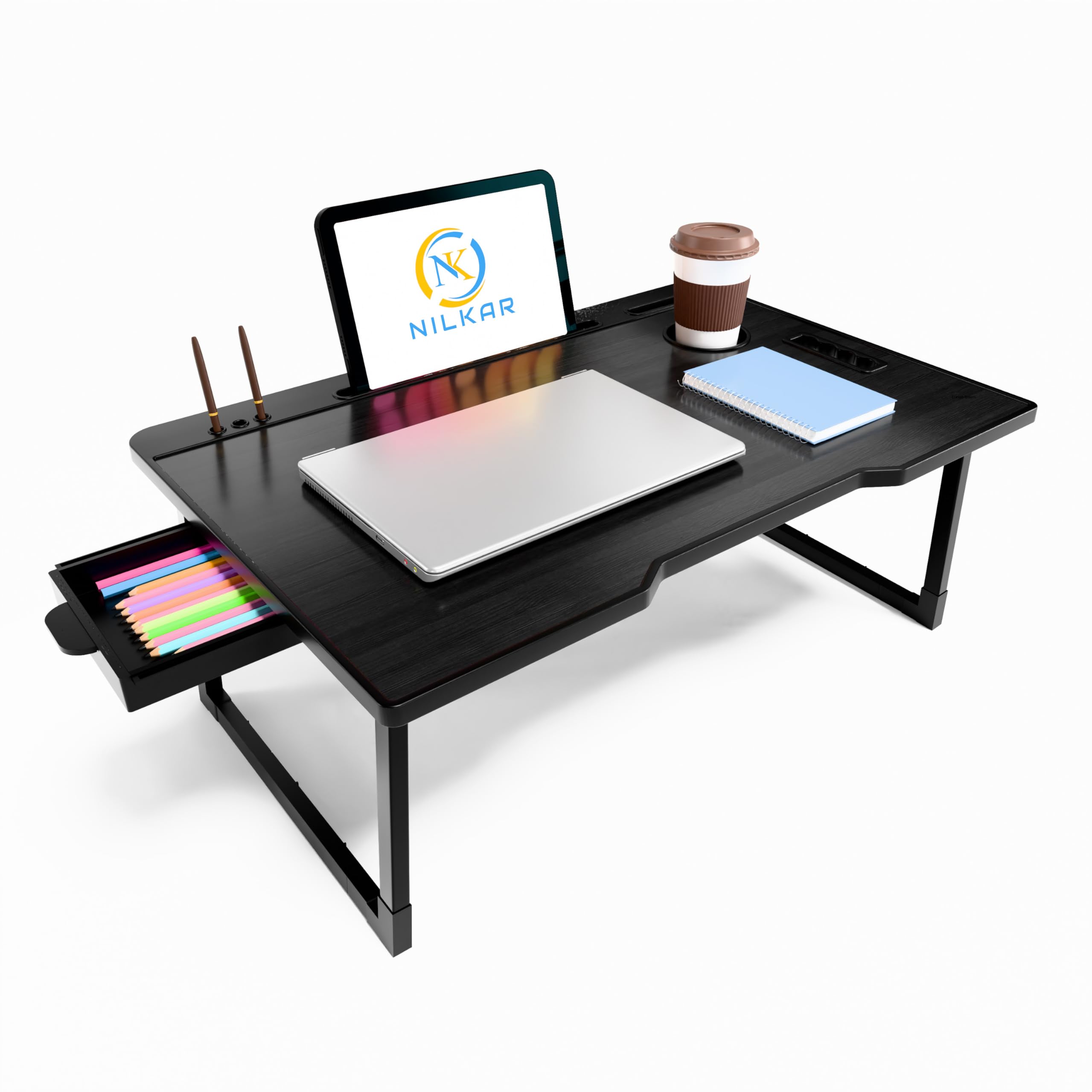 Study Table Bed Table Premium Laptop Table/Foldable and Portable Wooden/Writing Desk for Office/Home/School (COTTED BLACK)-picture-37
