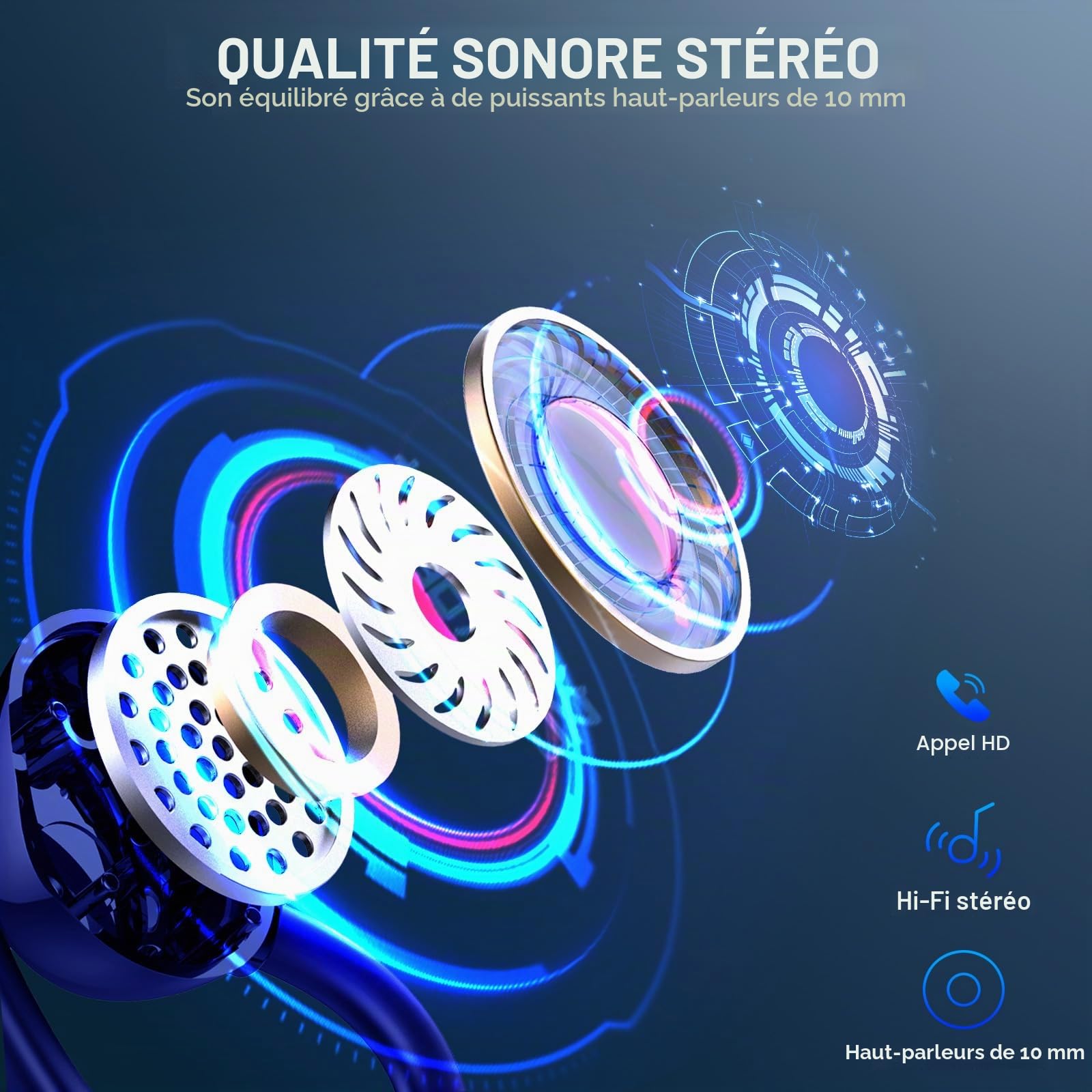 Ecouteurs Bluetooth Sans Fil Sport, 75Hrs Écouteurs Bluetooth 5.4 avec Stéréo HiFi 3D, 4 ENC Réduction de Bruit Mic Oreillette sans Fil USB-C Charge, Étanches IP7 Casque Running LED pour Android/iOS