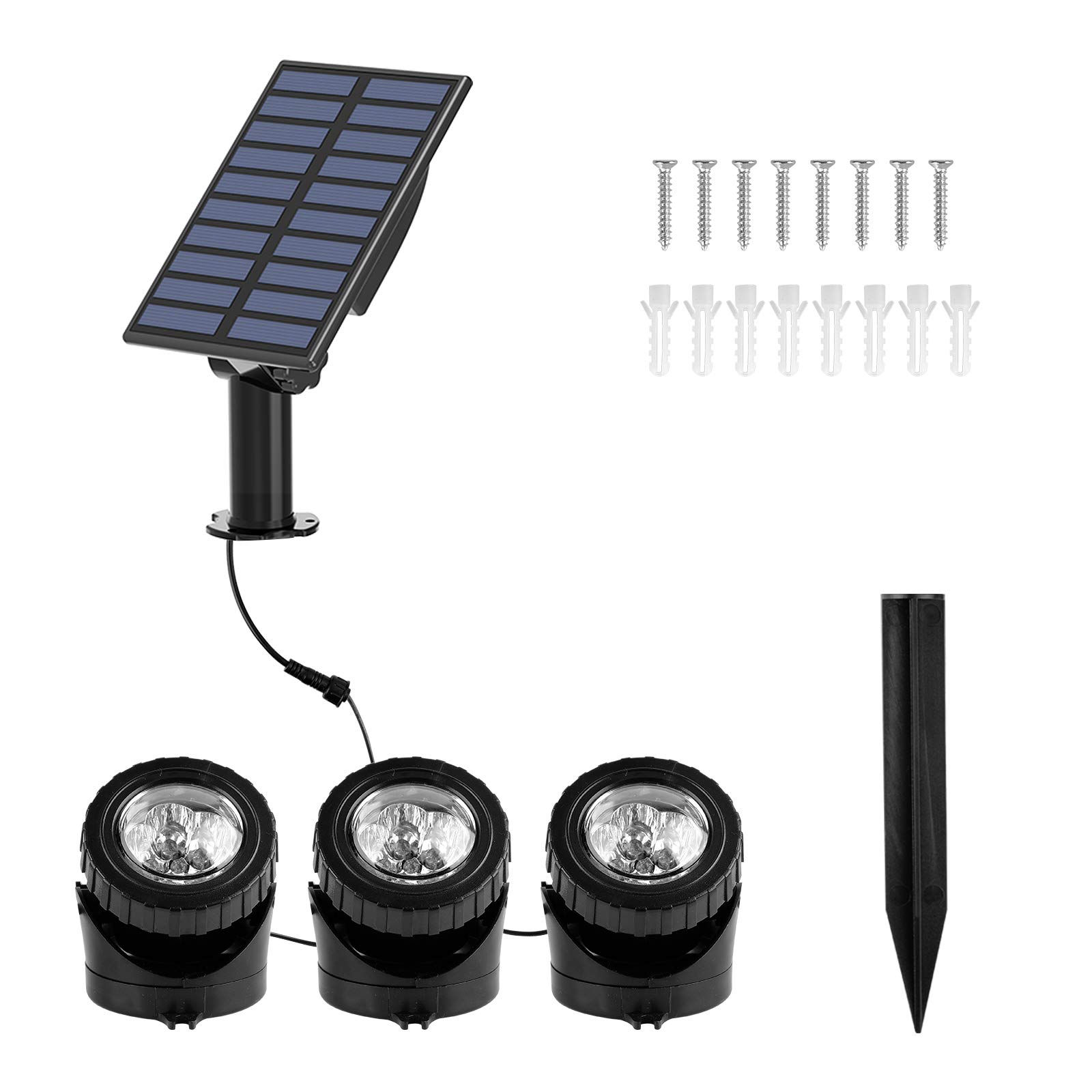 Illuminazione solare per laghetto, per esterni, faretto subacqueo regolabile, luce subacquea RGB, cambia colore, IP68, impermeabile, per auto on/off, illuminazione per esterni, 3 pezzi