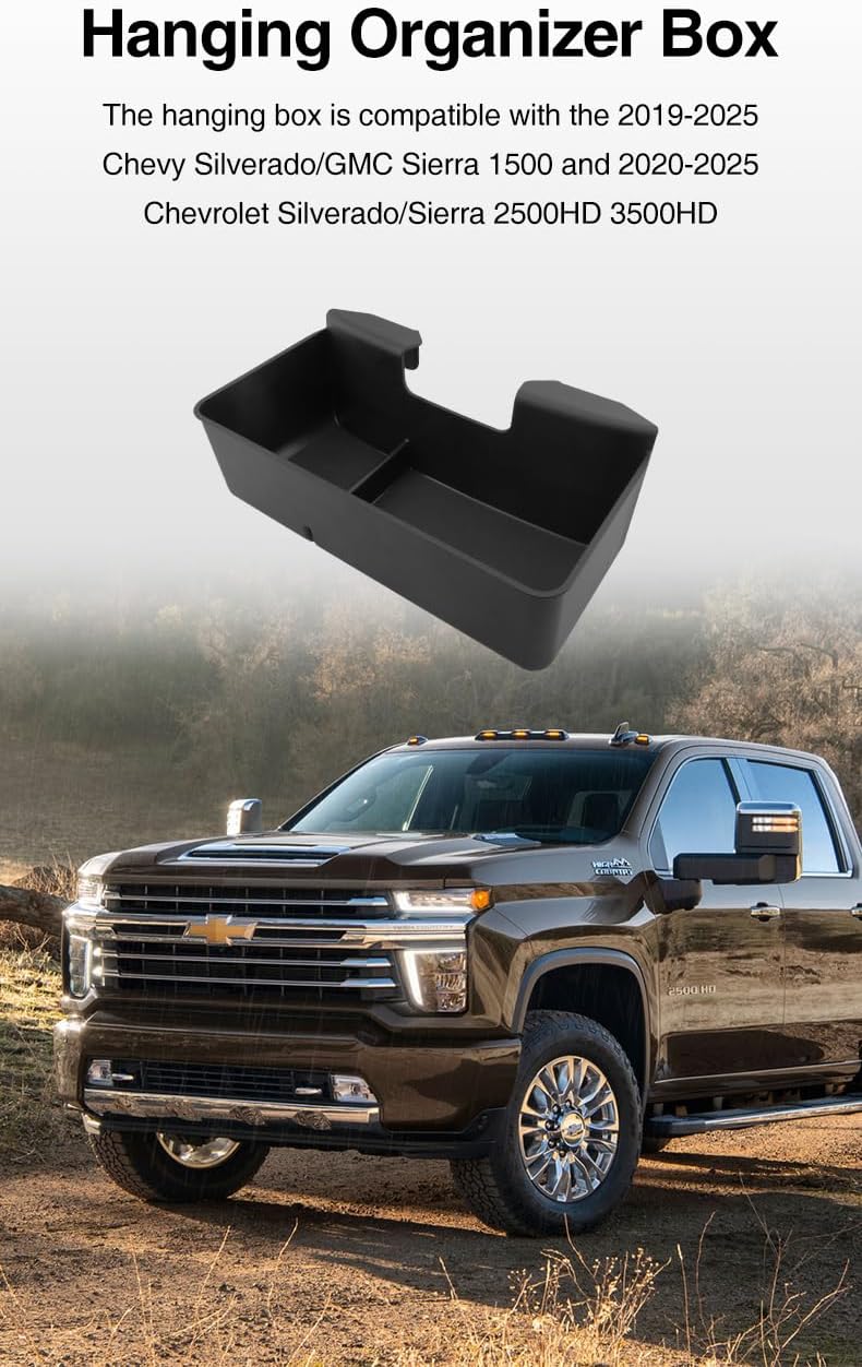 Center Console Hanging Organizer Box Fit For Chevy Silverado/GMC Sierra 1500 2019-2026,2500HD 3500HD 2020-2026 Split-Bench Folding Seat Hanging Storage Tray For Silverado/Sierra Center Accessories