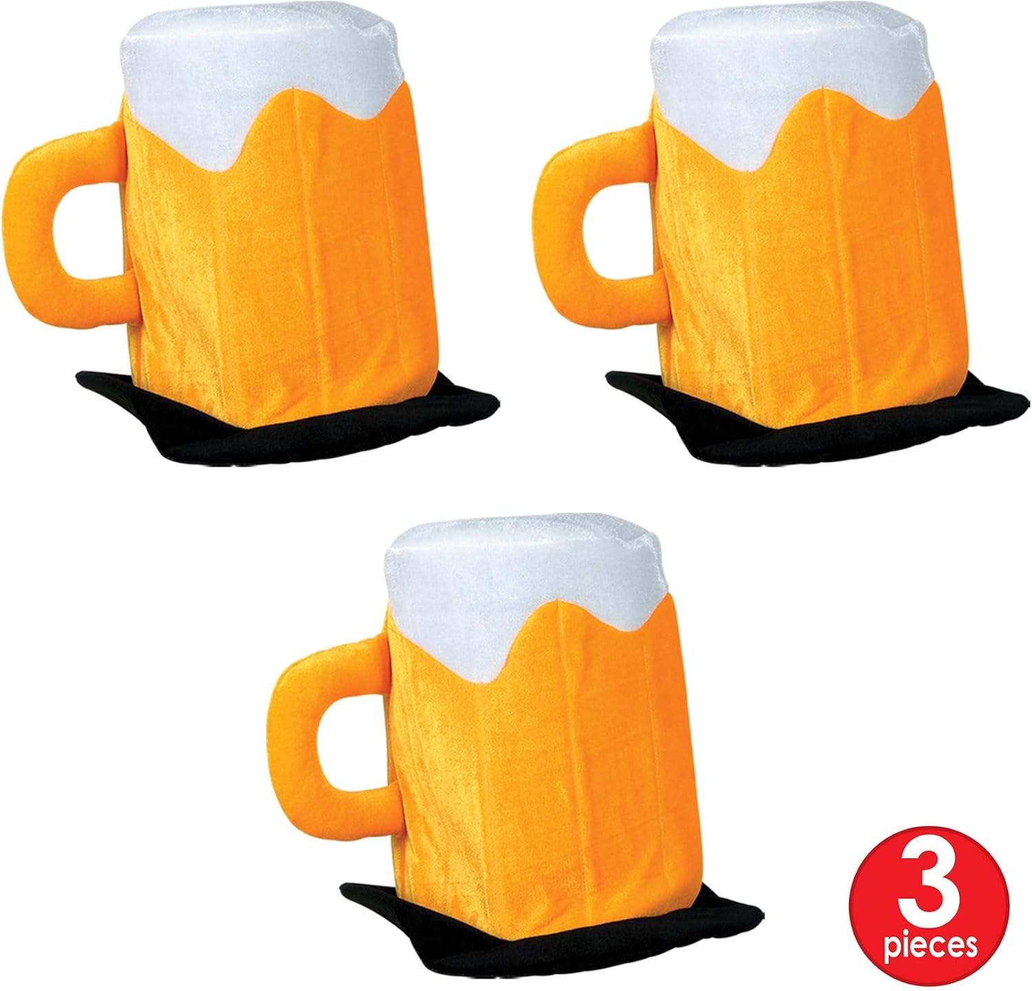 Beistle 3 Piece Plush Fabric Beer Mug Hats For Oktoberfest Theme Happy St. Patrick's Day Party Costume Accessories, Celebrating With You Since 1900, Yellow/White/Black