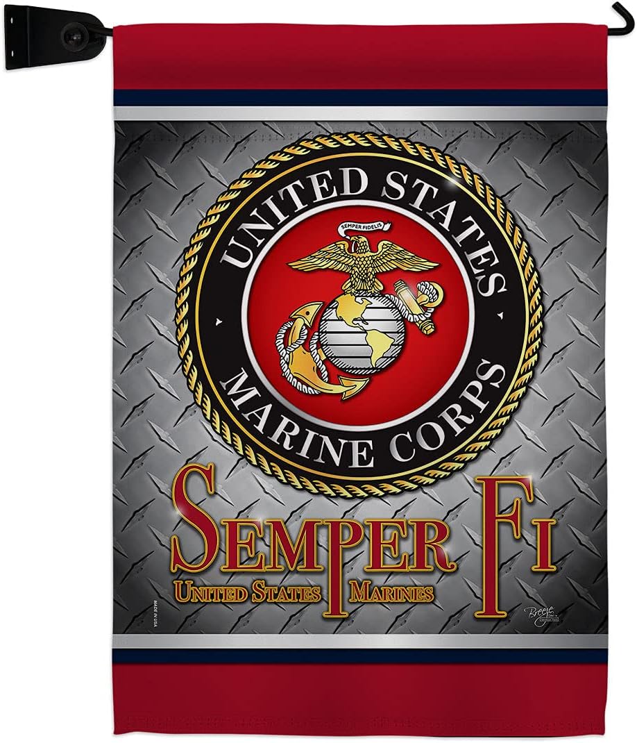 Semper Fi US Marine Garden Flag Set Mailbox Hanger Armed Forces Corps USMC United State American Military Veteran Retire Official Small Gift Yard House Banner Double-Sided Made In USA 13 X 18.5