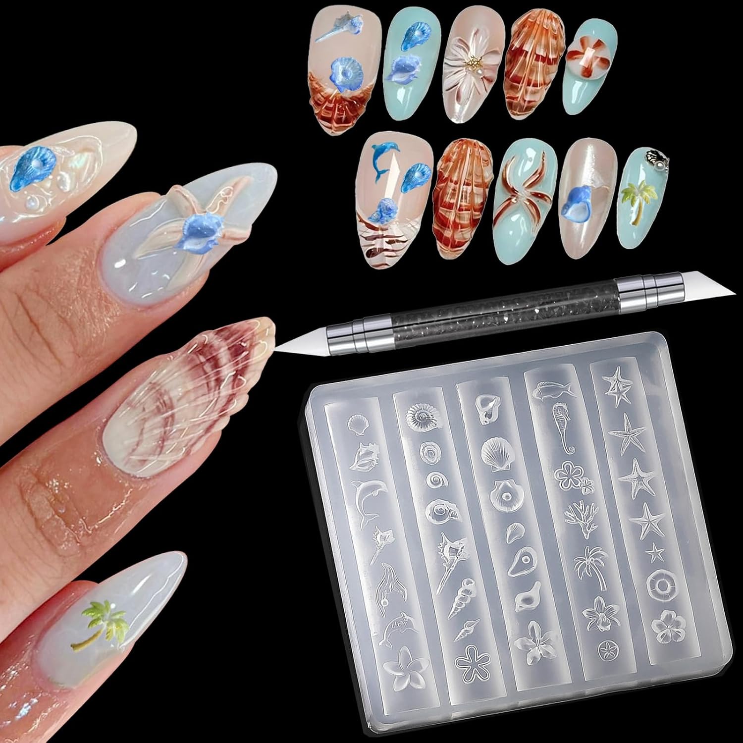 1 Piece Silicone Nail Molds for Nail Art Bow Nail Charms Molds with Carving Pen Silicone Nail Charm Molds Nail Art Molds 3D Silicone for Gel Nail Templates for Nail Art