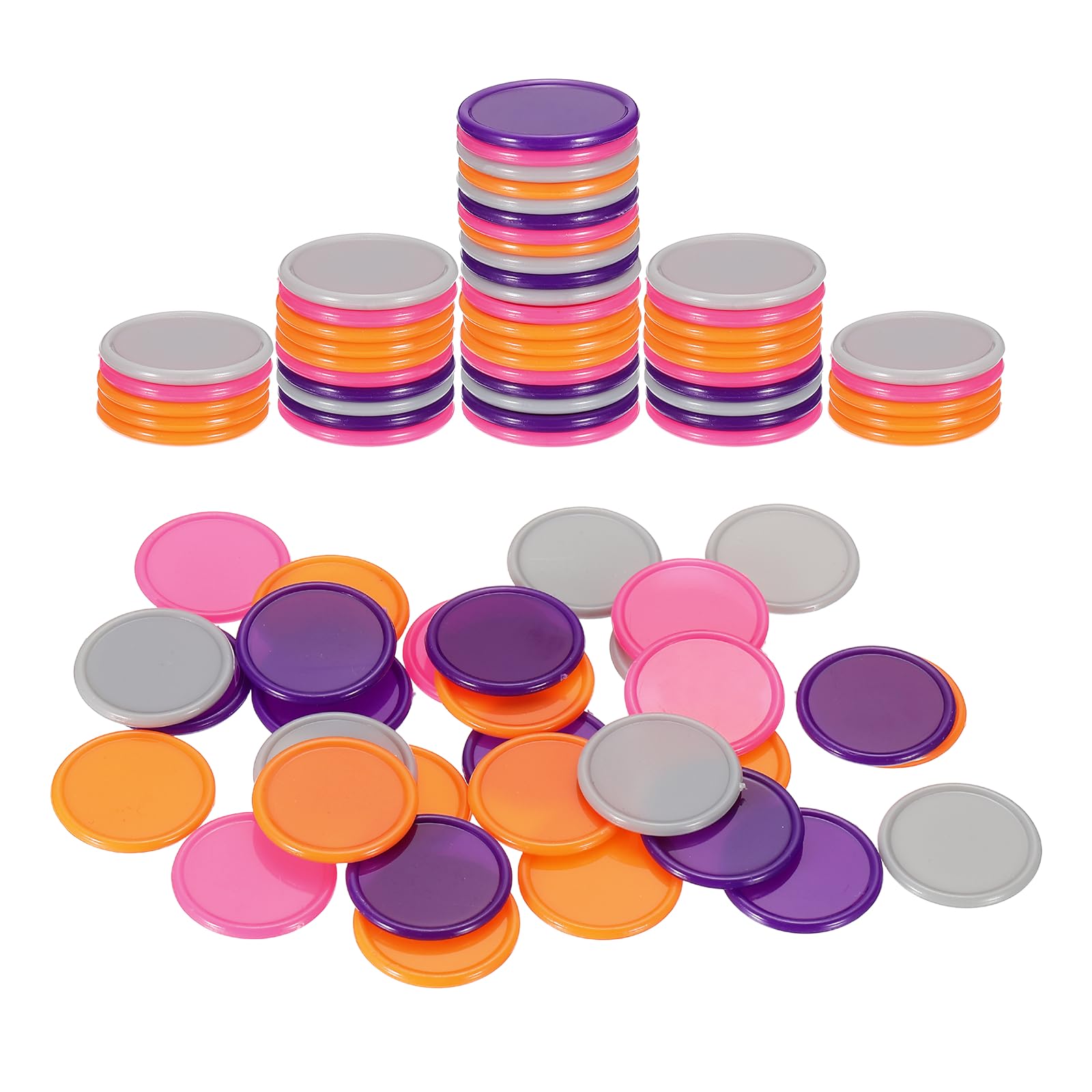 sourcing map 100Pcs 1 Inch Plastic Poker Chips, Mini Bingo Chips Learning Counters Counting Counters Disks Markers Opaque Game Tokens for Game Play Math Counting, Gray/Pink/Orange/Purple โ image 1