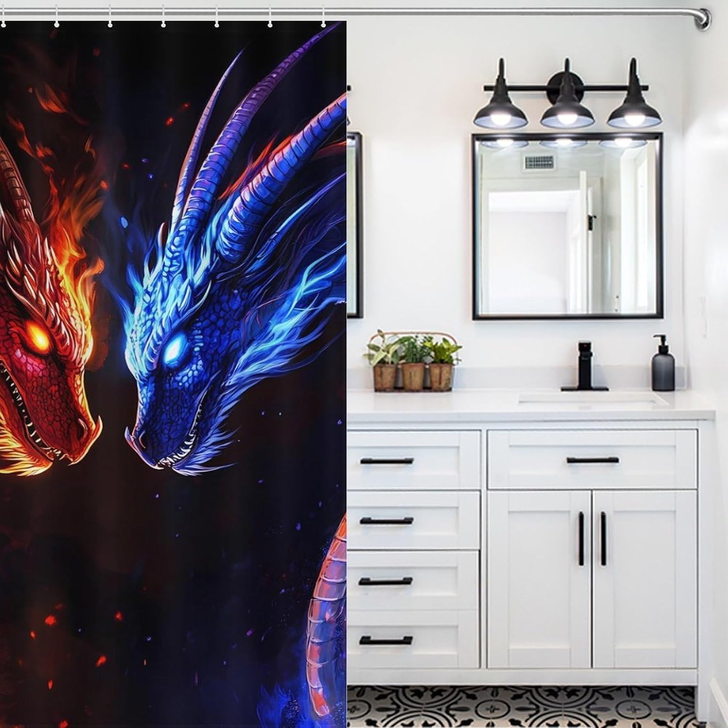 Ice and Fire Dragon Shower Curtain 46.85x70.87Inch（119x180cm） Polyester Bath Curtain Shower Curtains Printed Decorative