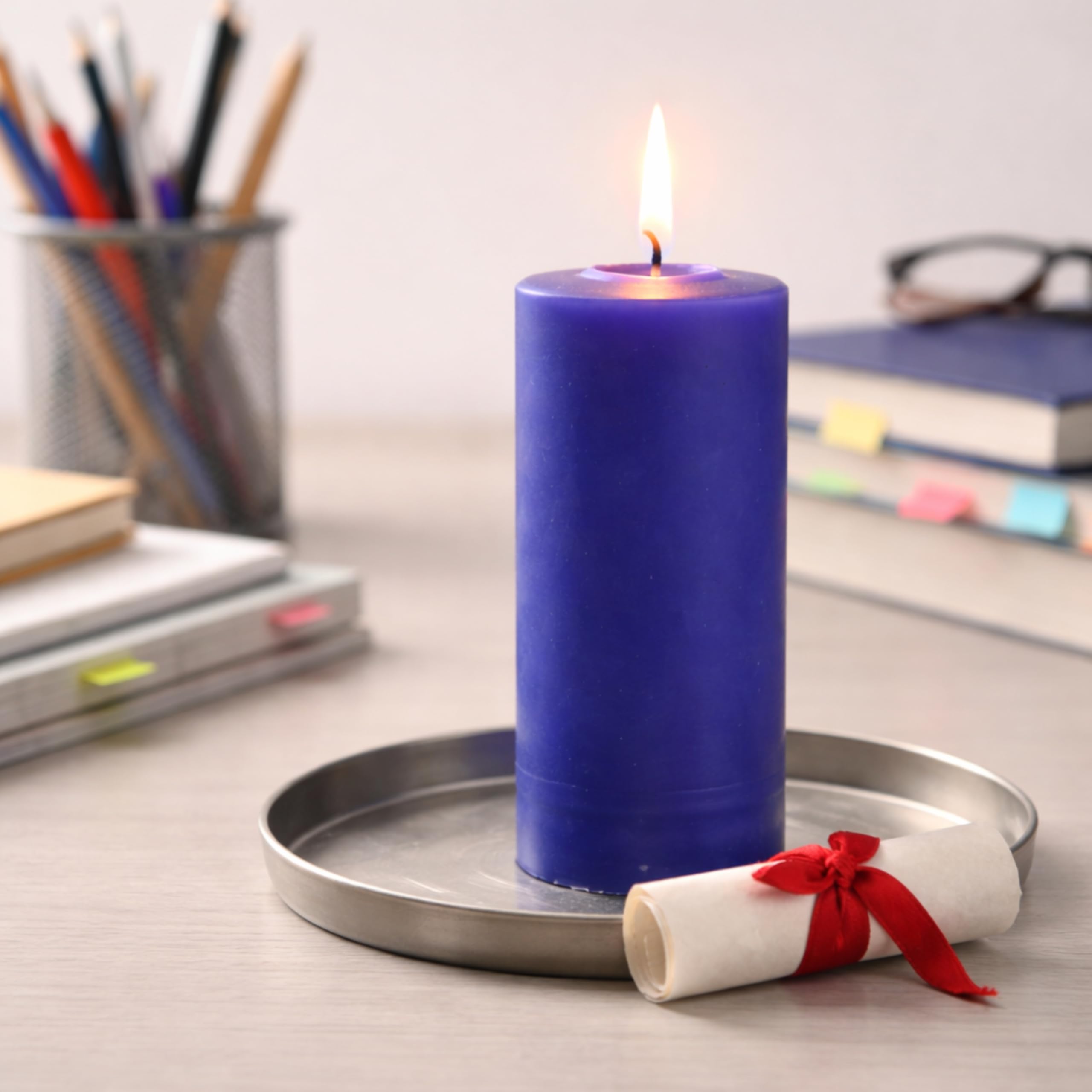 Velón Preparado para Estudios Azul – Vela Ritualizada para Exámenes, Oposiciones y Carnet de Conducir | Hecho a Mano con Hierbas | Incluye Instrucciones y Oración