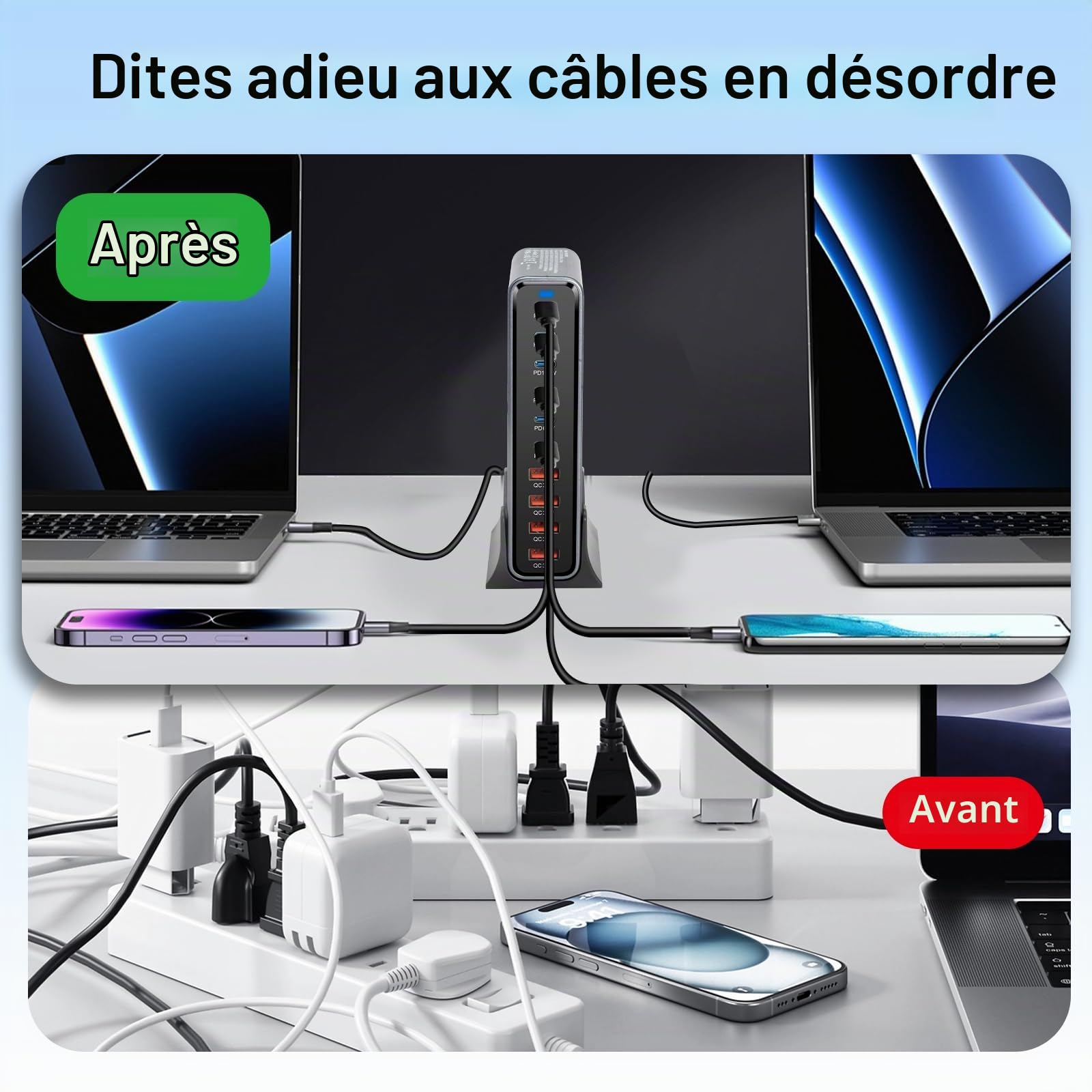 730 W Chargeur USB C Multiple, Station de Charge PD 140 W 100 W 65 W, Chargeur Rapide à 10 Ports Chargeur GaN-III Compatible avec MacBook, iPad, iPhone séries 16/15/14, Galaxy S22/ S20,Dell, HP