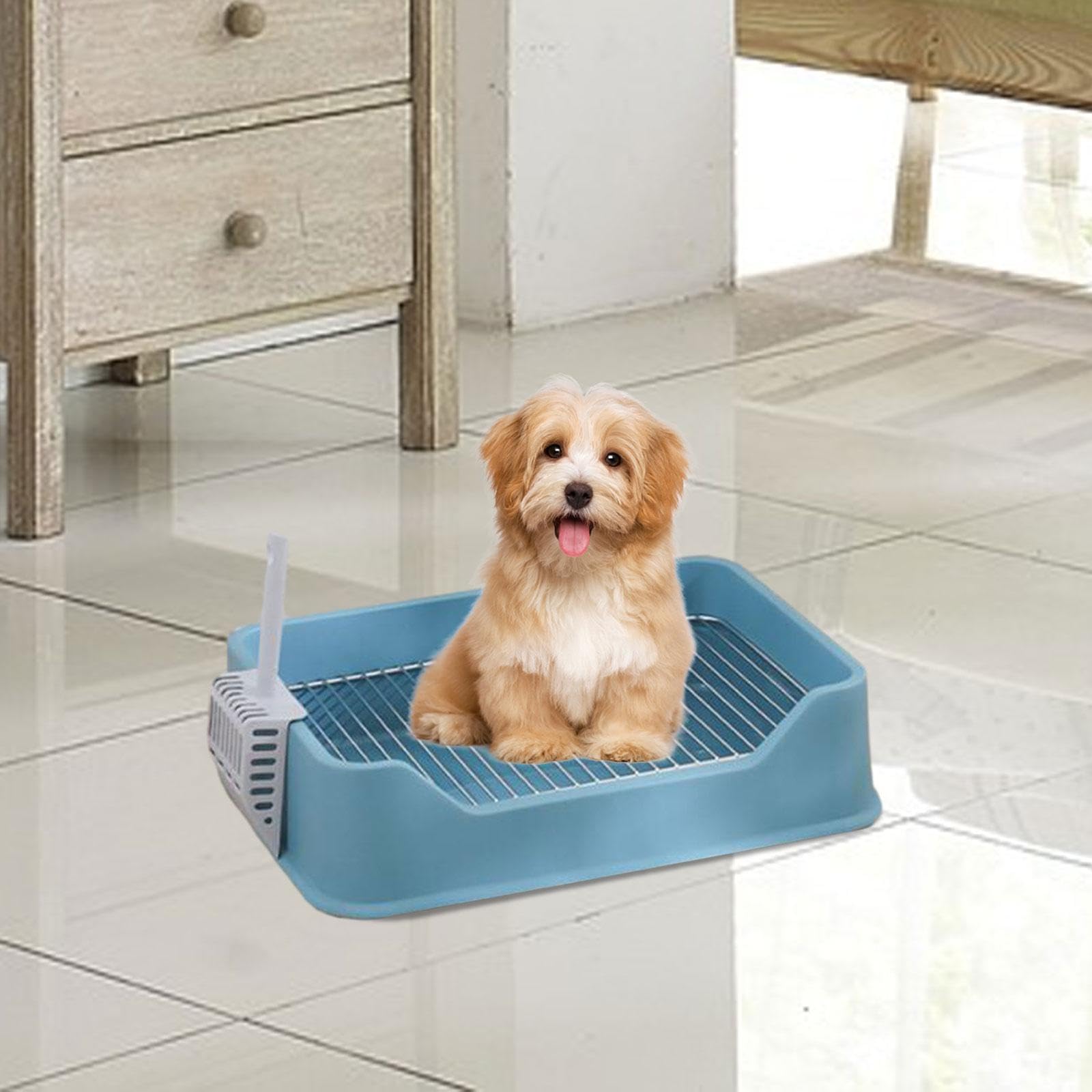 Dog Litter Pan Indoor Potty Tray with Spoon Small Animal Toilet Box for Small Dogs Ferrets Bunny Small Animals, Blue