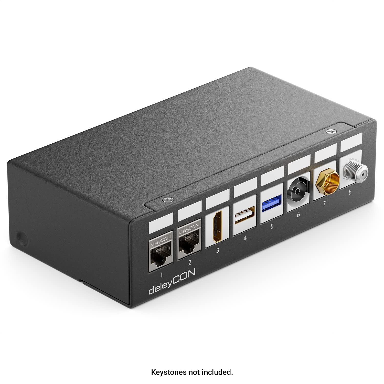 deleyCON Boîtier de Brassage 8 Ports 1U pour Module Keystone 14,9 mm x 17 mm avec p.ex. Prise RJ45 Prise Coaxiale BNC Prise F Prise d'Antenne RJ-11 Cinch Jack USB Toslink PS2 HDMI - Noir