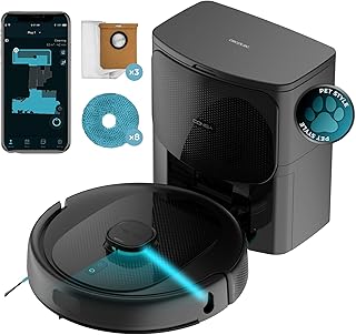 Cecotec Robot Aspirador y Friegasuelos con Base Autovaciado Conga 9590 Spin Revolution Ultra Power Home. 10000Pa, Navegación Láser, 240mins Autonomía, Mopas, Cepillo de Silicona y Mascotas, App