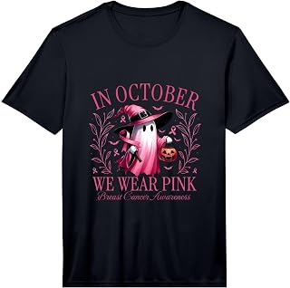 in October We Wear Pink Ribbon Breast Cancer Awareness Performance T-Shirt
