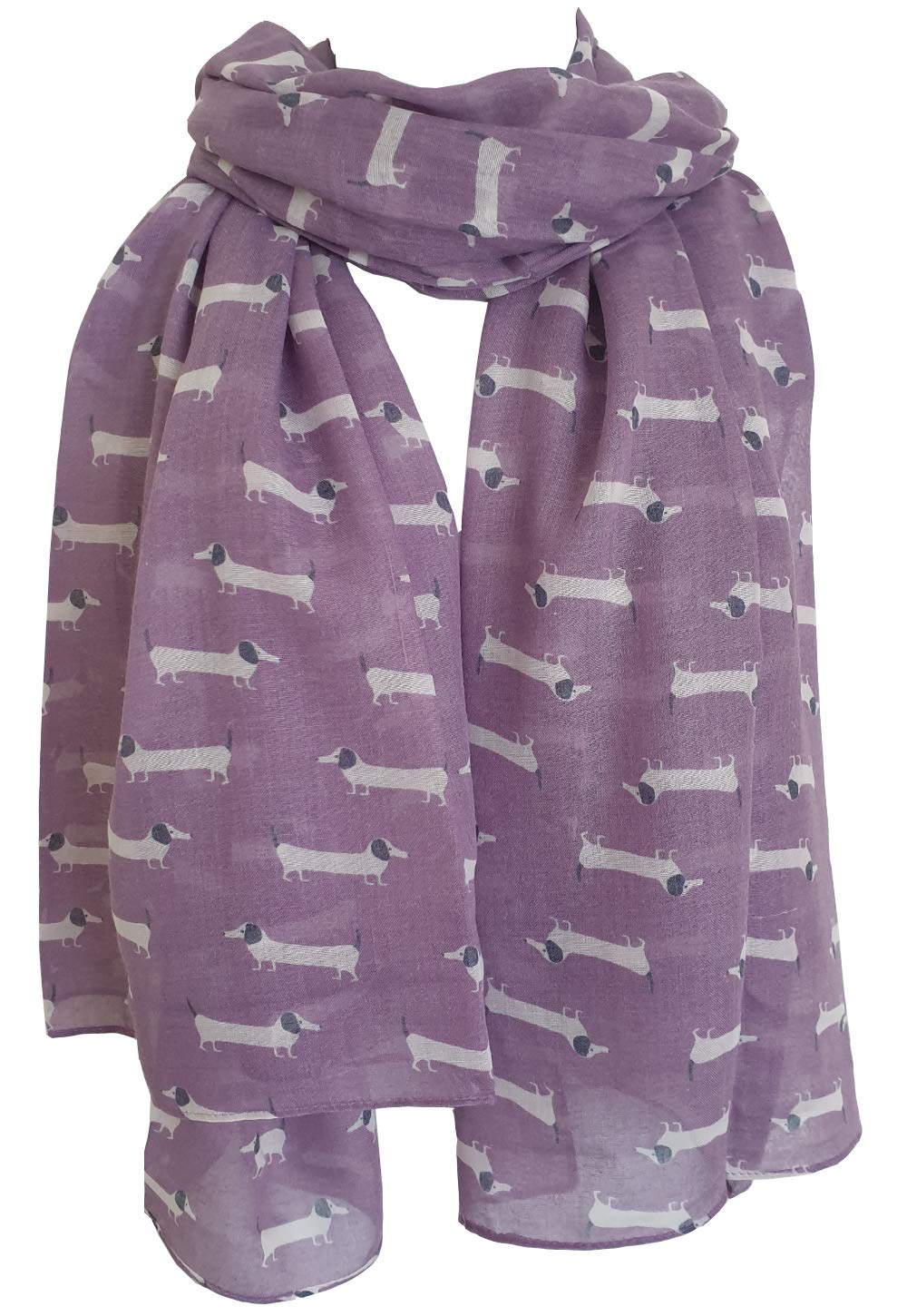 Glamlondon Women's Purple Cute Dogs Scarf Fashion Animal Print Dachshund Sausage Dog Doxie Shawl Soft Wrap (Purple)