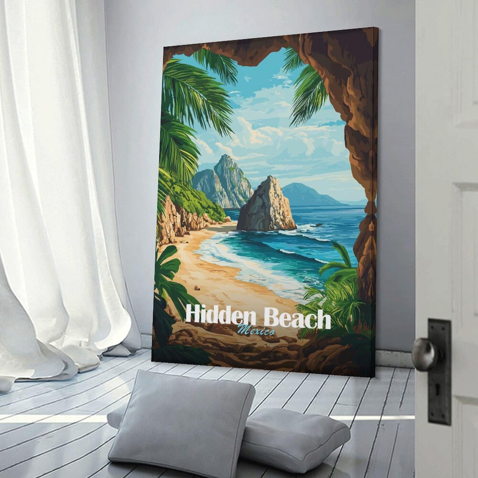 Junmoney Canvas Wall Picture Hidden Beach Mexico, 20x30inch(50x75cm), for Study, Office Or Focused Interiors, Wall Art That Adds Style to Work Areas