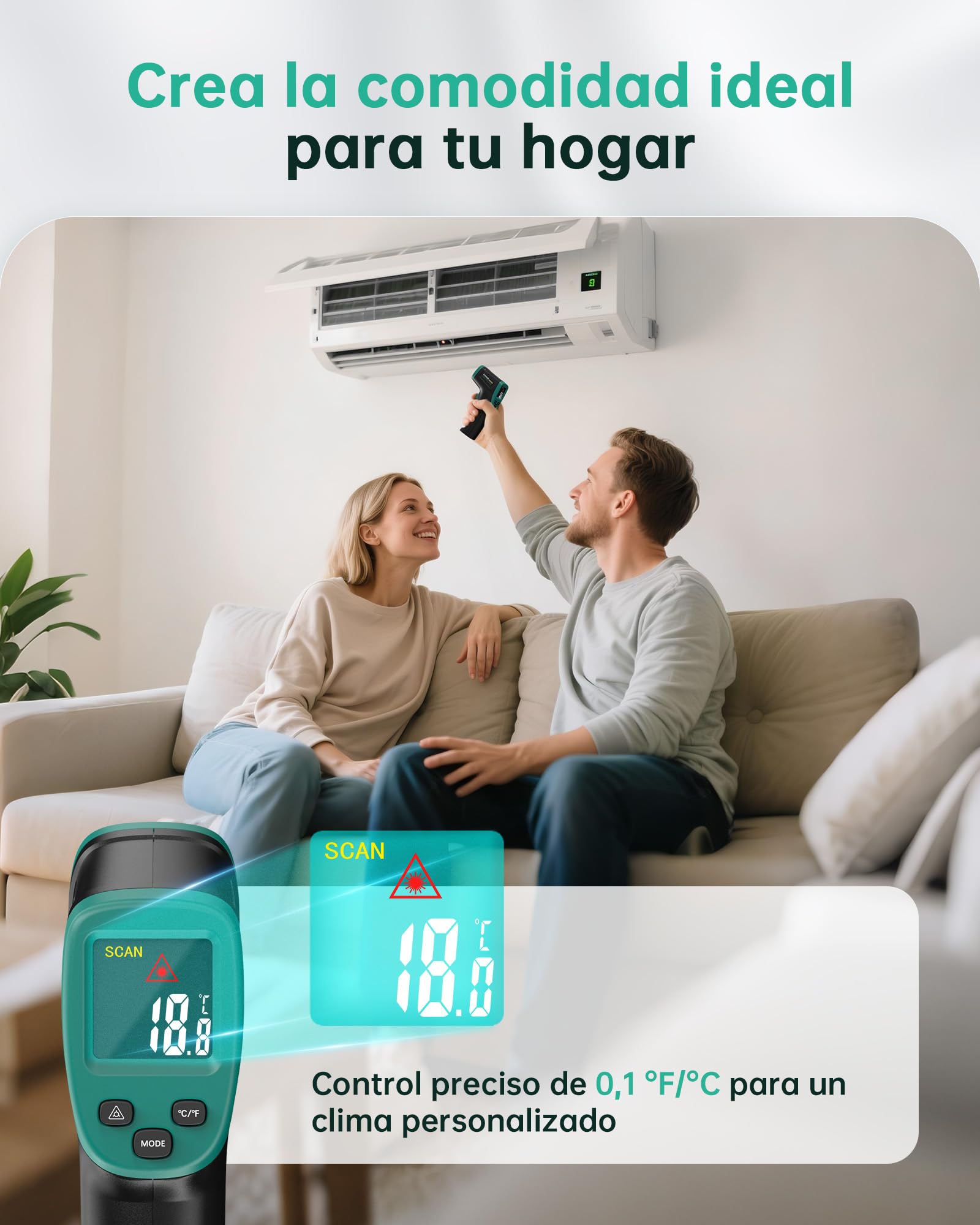 Termómetro infrarrojo ERICKHILL -50°C a 800°C láser digital sin contacto pantalla LCD emisividad ajustable
