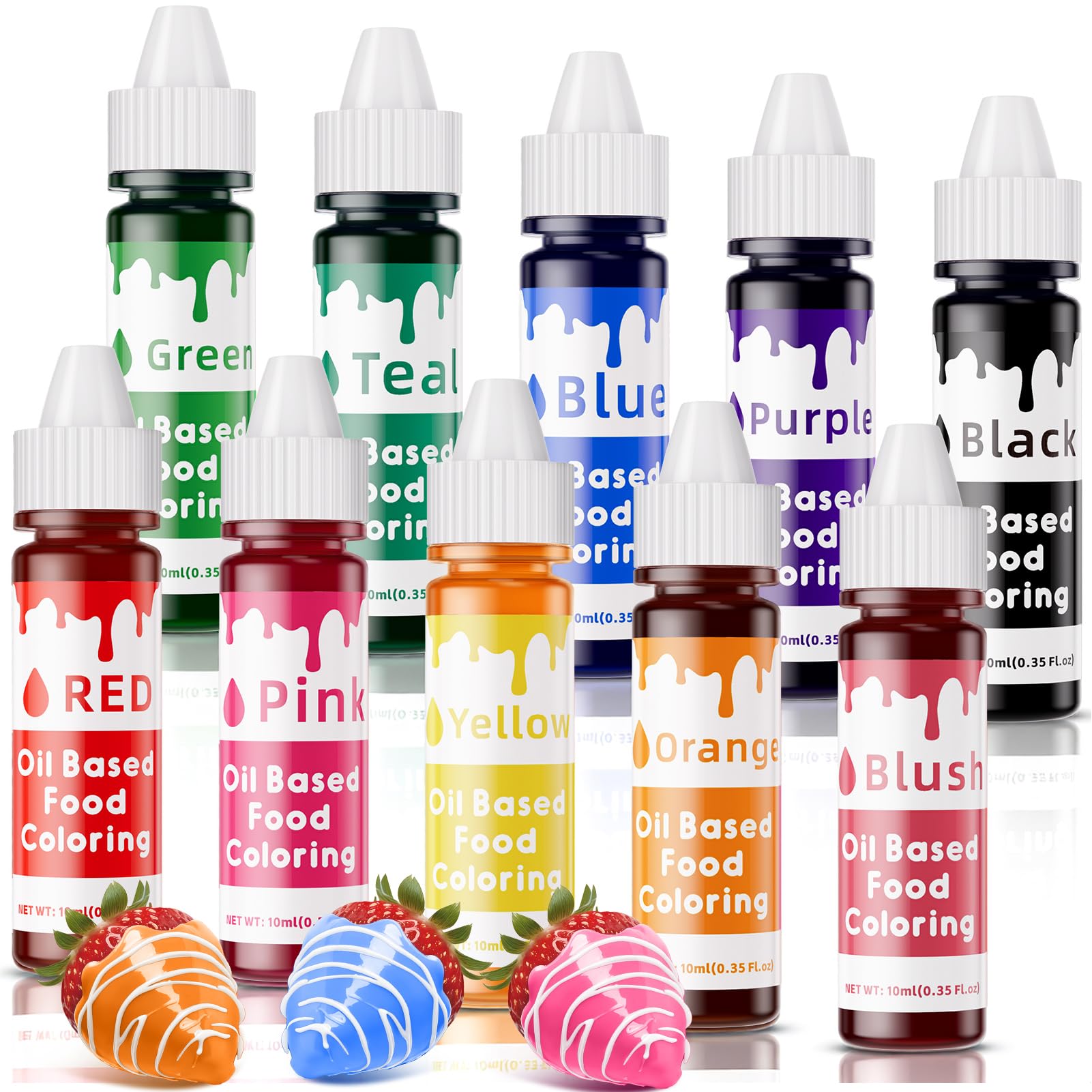 Oil Based Food Coloring for Chocolate  10 Colors Oil Soluble Gel Food Dye Edible Chocolate Coloring for Candy Melts Buttercream Fondant & Baking Highly Concentrated Food Grade 0.35 Fl. Oz/Bottles 2-Oil Based-10X10ml Colors